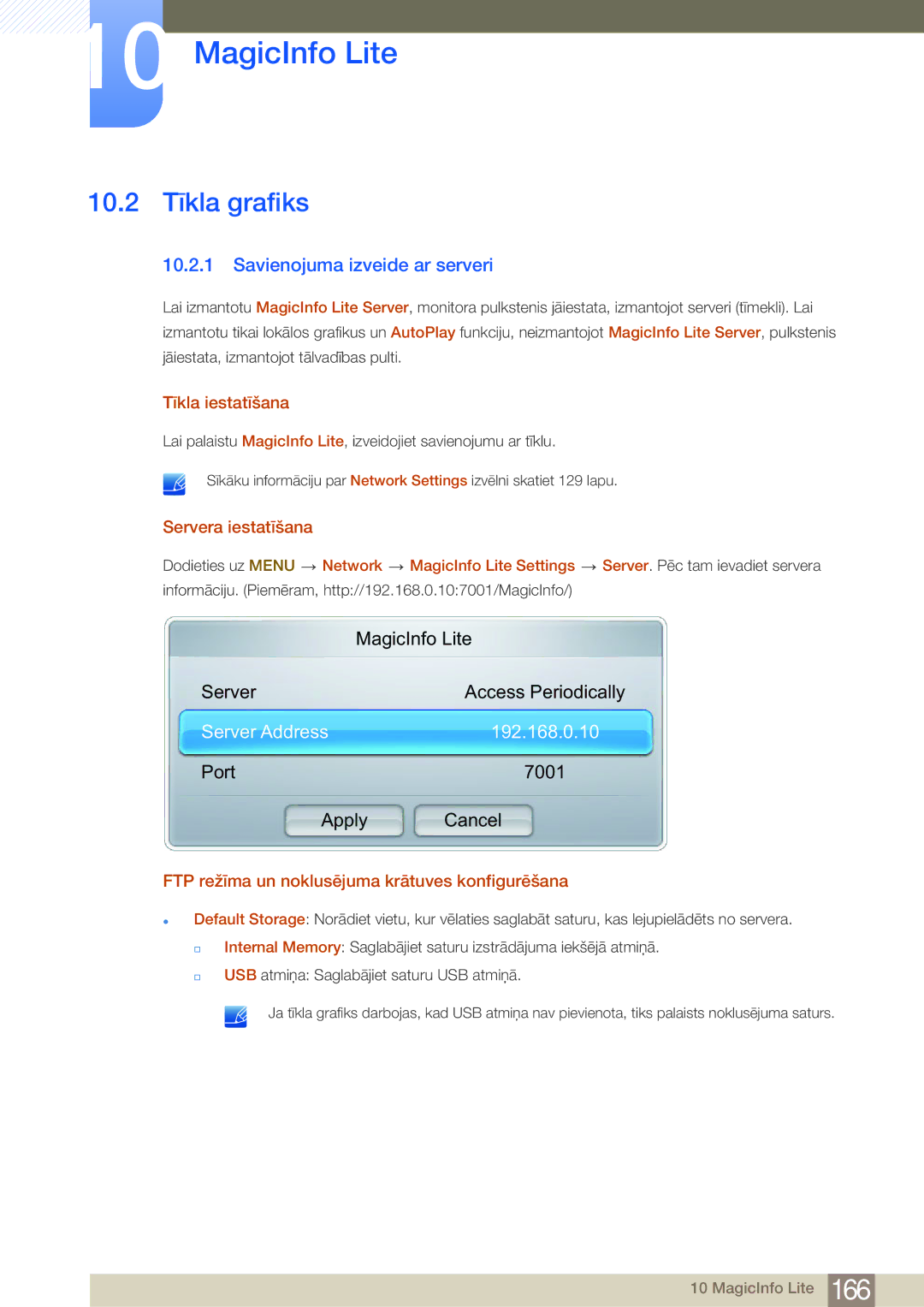 Samsung LH46MDBPLGC/EN, LH55MDBPLGC/EN 10.2 Tīkla grafiks, Savienojuma izveide ar serveri, Server Address 192.168.0.10 