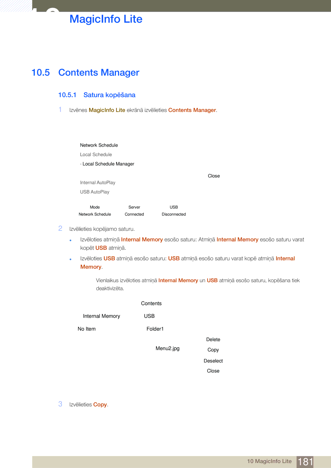 Samsung LH40MDBPLGC/EN, LH55MDBPLGC/EN, LH46MDBPLGC/EN, LH32MDBPLGC/EN manual Contents Manager 