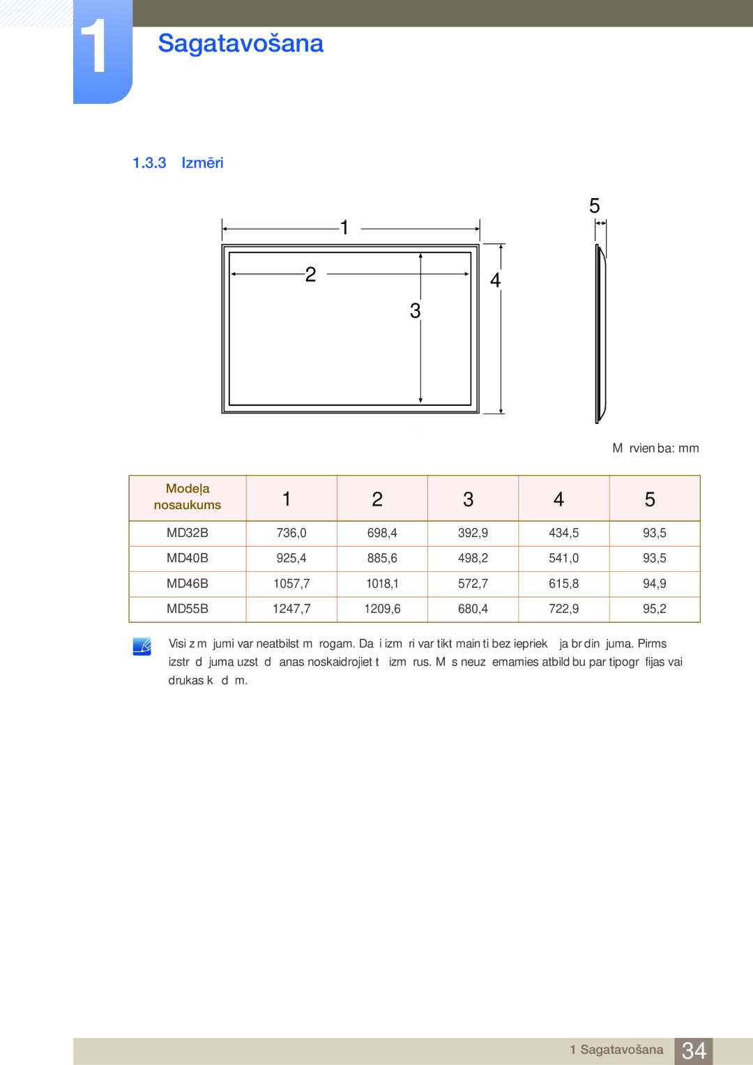 Samsung LH46MDBPLGC/EN, LH55MDBPLGC/EN, LH40MDBPLGC/EN, LH32MDBPLGC/EN manual 3 Izmēri, MD55B 