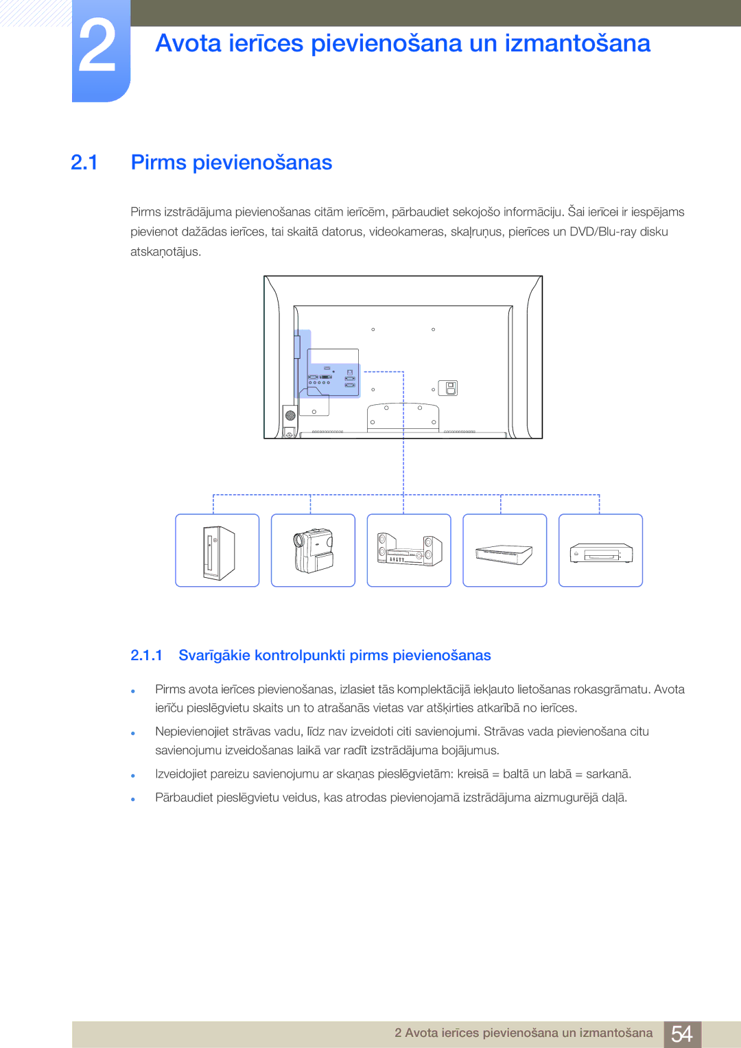 Samsung LH46MDBPLGC/EN, LH55MDBPLGC/EN, LH40MDBPLGC/EN manual Avota ierīces pievienošana un izmantošana, Pirms pievienošanas 