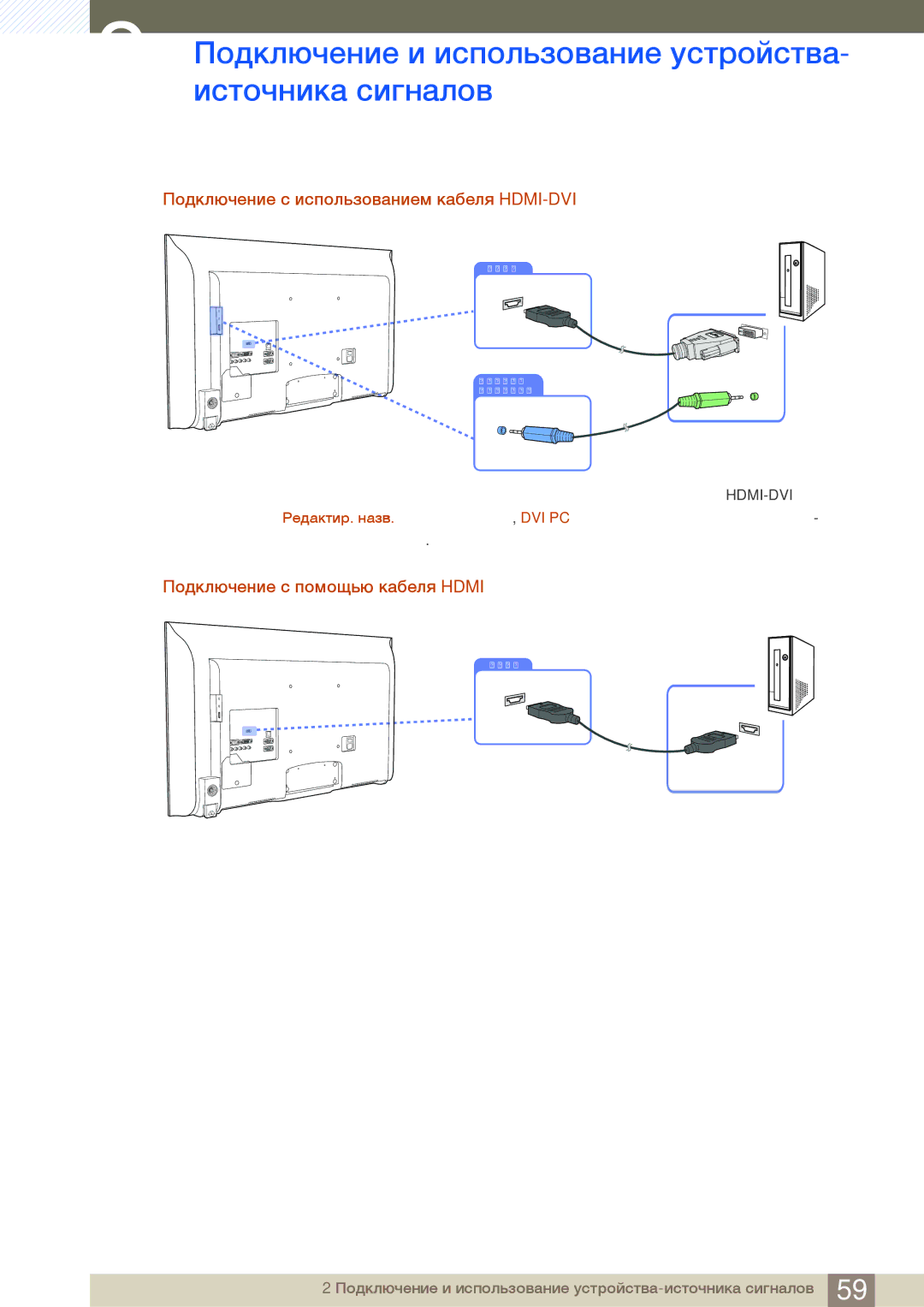 Samsung LH32MDBPLGC/EN, LH55MDBPLGC/EN Подключение с использованием кабеля HDMI-DVI, Подключение с помощью кабеля Hdmi 