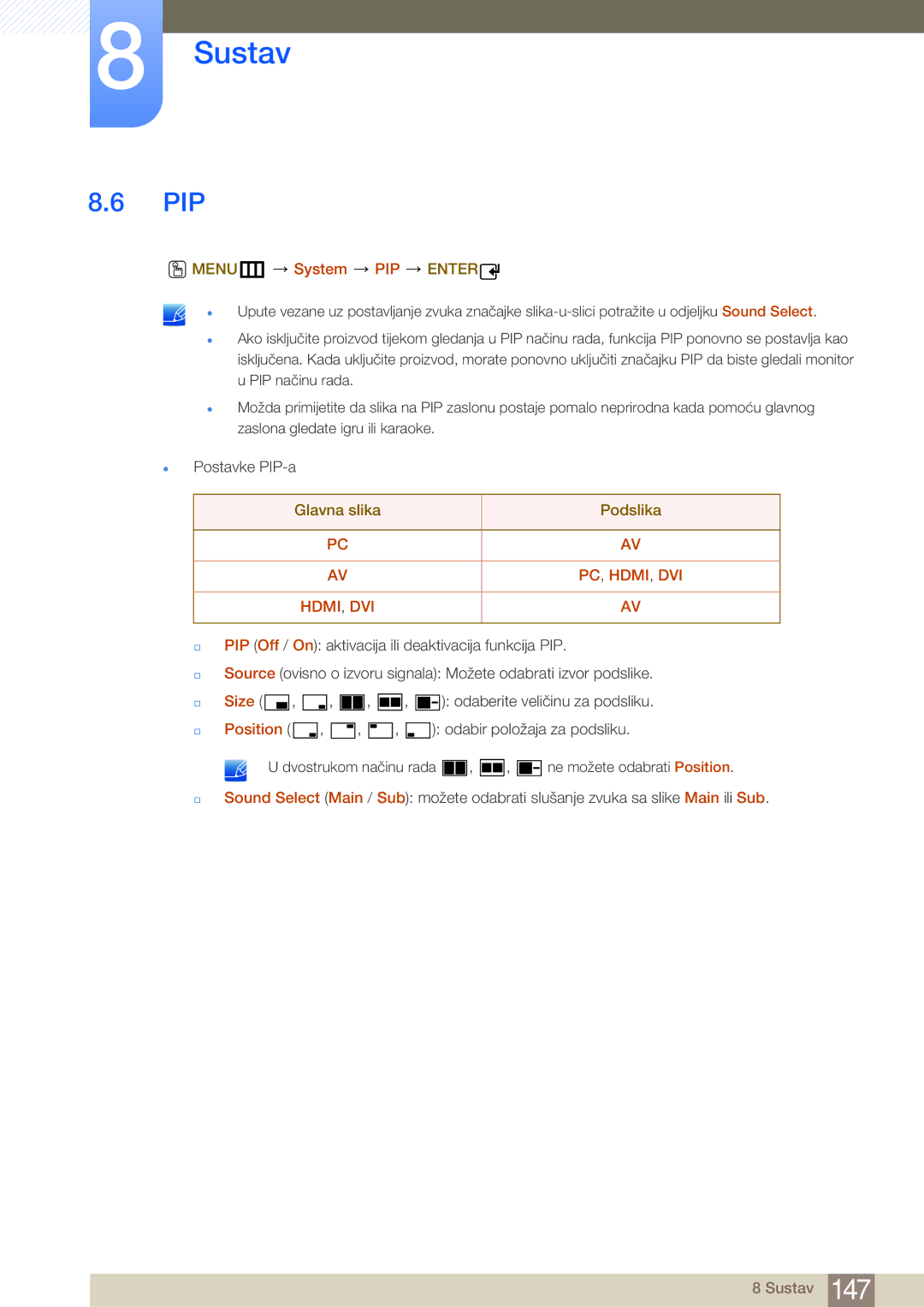 Samsung LH55MDBPLGC/EN, LH40MDBPLGC/EN, LH46MDBPLGC/EN manual Pip, MENUm System PIP Enter 