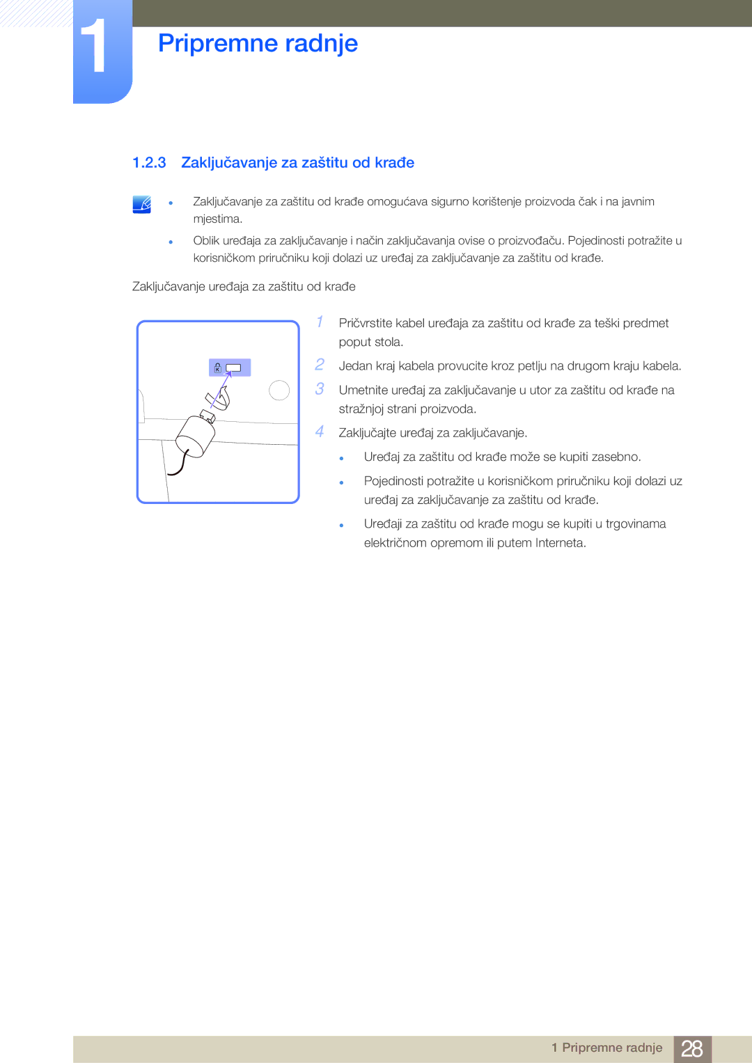 Samsung LH40MDBPLGC/EN, LH55MDBPLGC/EN, LH46MDBPLGC/EN manual Zaključavanje za zaštitu od krađe 