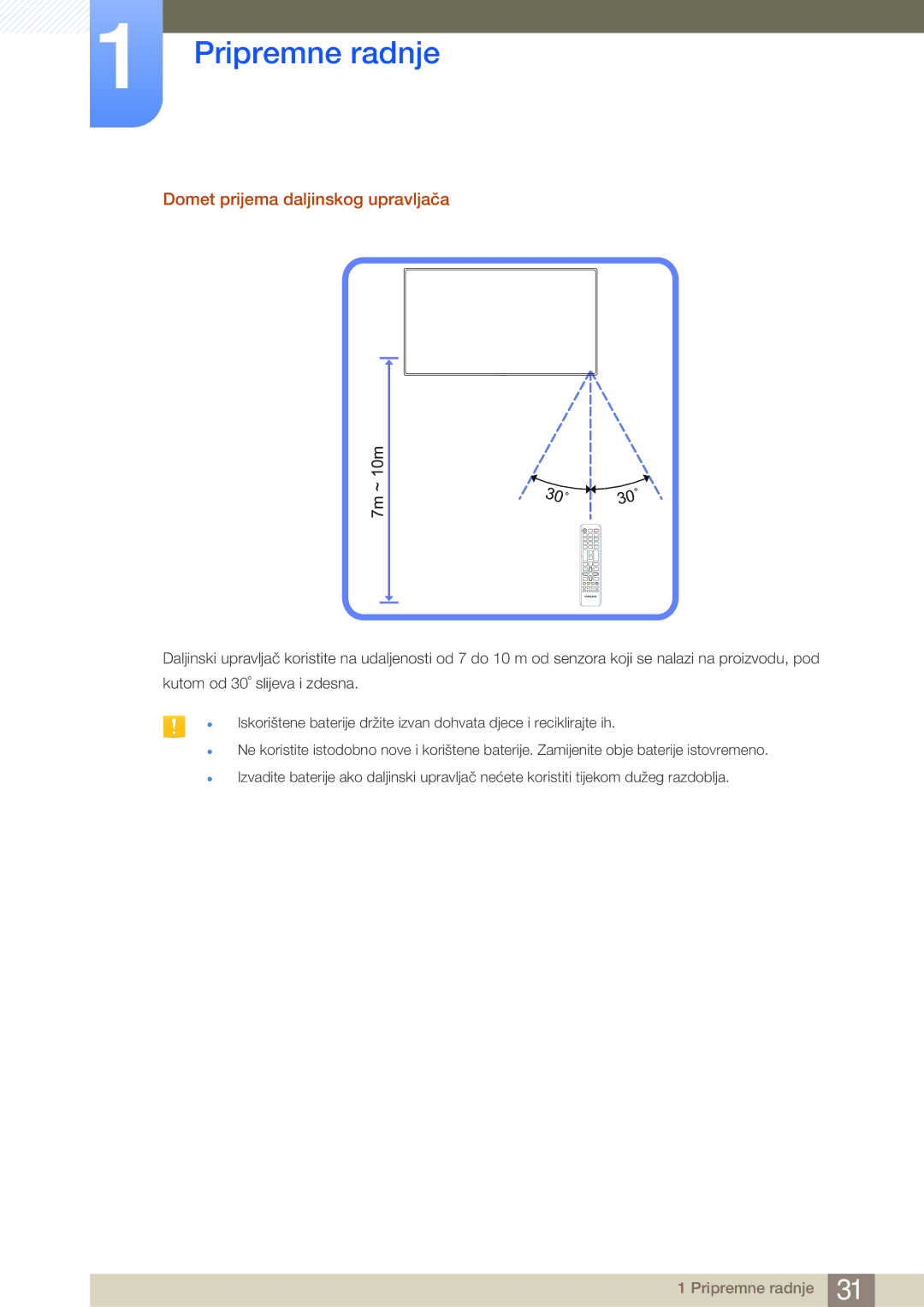 Samsung LH40MDBPLGC/EN, LH55MDBPLGC/EN, LH46MDBPLGC/EN manual Domet prijema daljinskog upravljača, 7m ~ 10m 