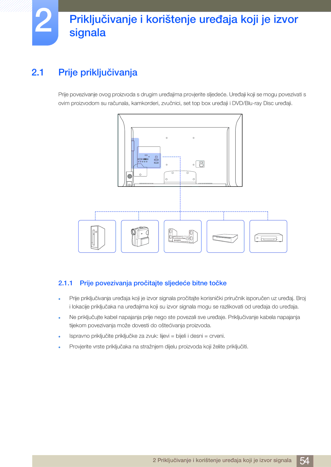 Samsung LH55MDBPLGC/EN, LH40MDBPLGC/EN manual Priključivanjesignala i korištenje uređaja koji je izvor, Prije priključivanja 