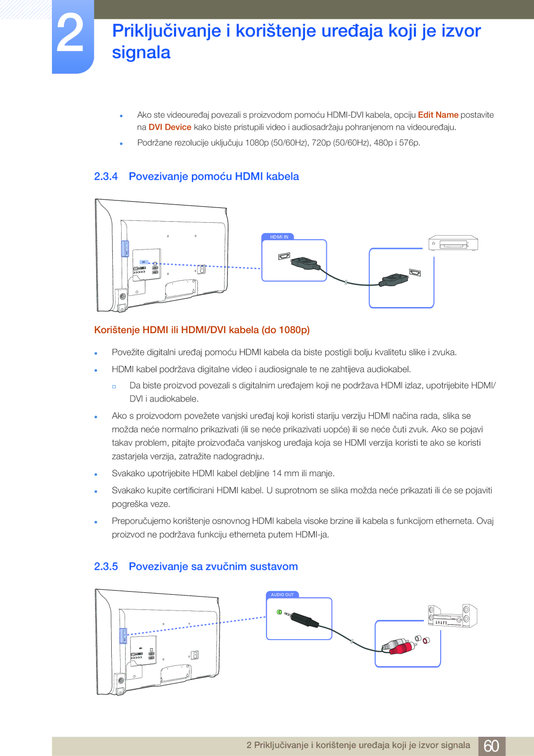 Samsung LH55MDBPLGC/EN, LH40MDBPLGC/EN, LH46MDBPLGC/EN manual Povezivanje pomoću Hdmi kabela, Povezivanje sa zvučnim sustavom 