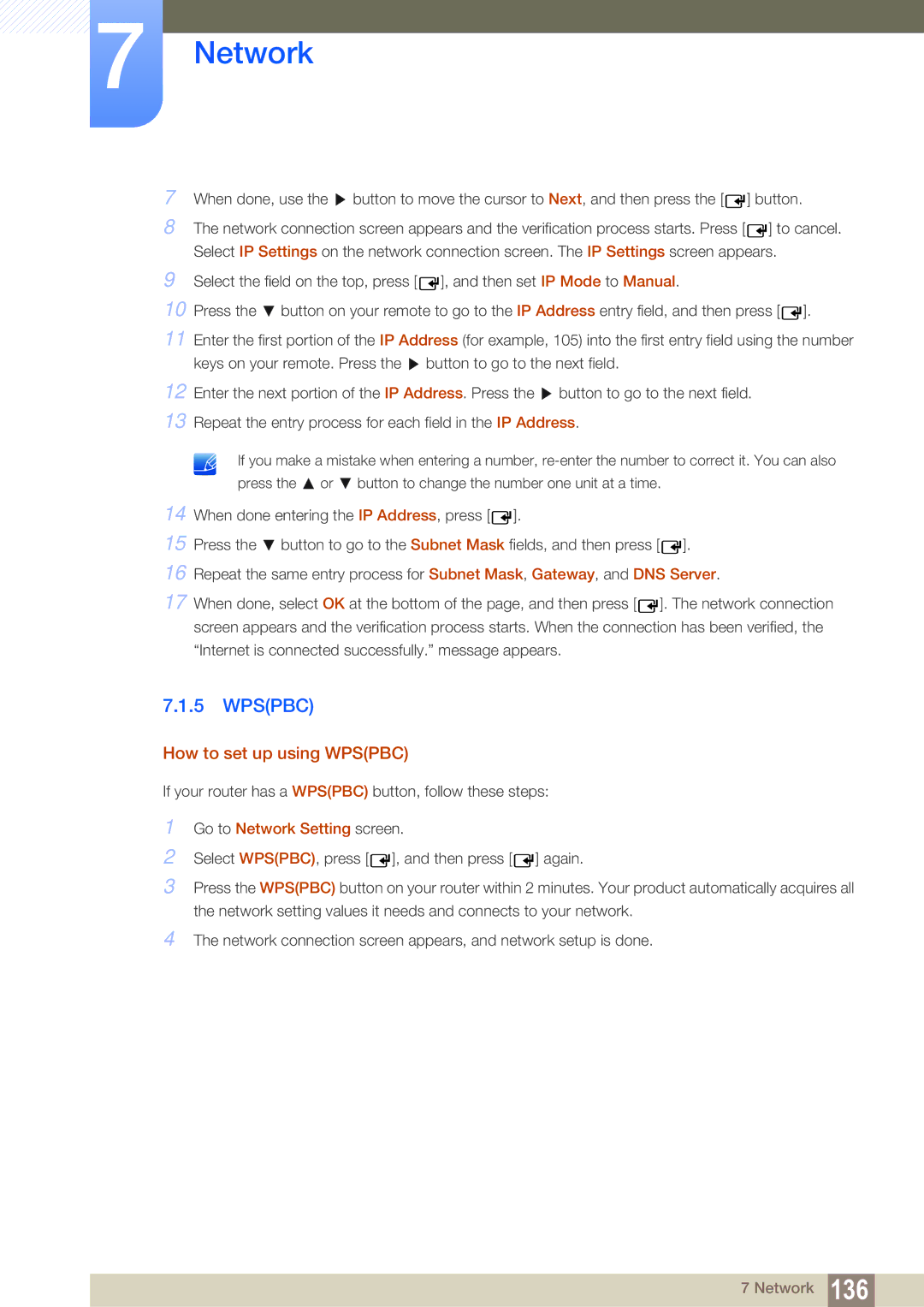 Samsung LH55MEBPLGC/XY, LH55MEBPLGC/EN, LH55MEBPLGC/XS manual Wpspbc, Go to Network Setting screen 