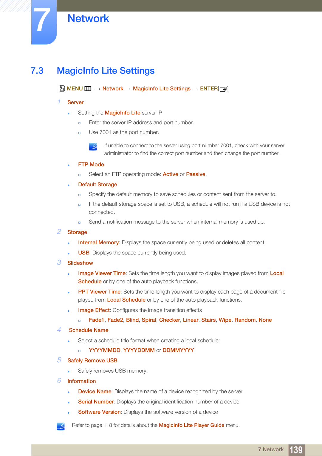 Samsung LH55MEBPLGC/XY, LH55MEBPLGC/EN, LH55MEBPLGC/XS manual MagicInfo Lite Settings 