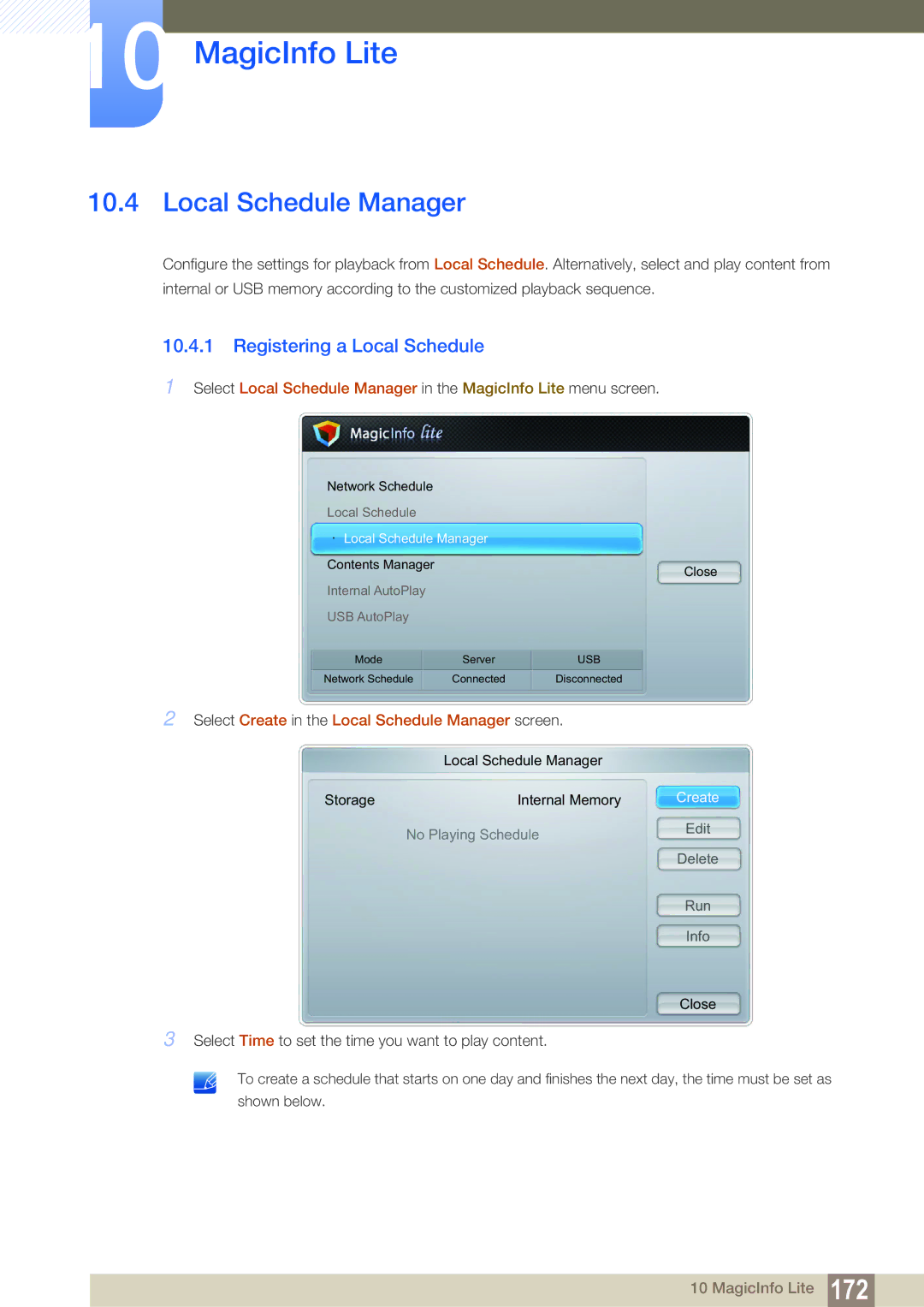 Samsung LH55MEBPLGC/XY, LH55MEBPLGC/EN, LH55MEBPLGC/XS manual Local Schedule Manager, Registering a Local Schedule 