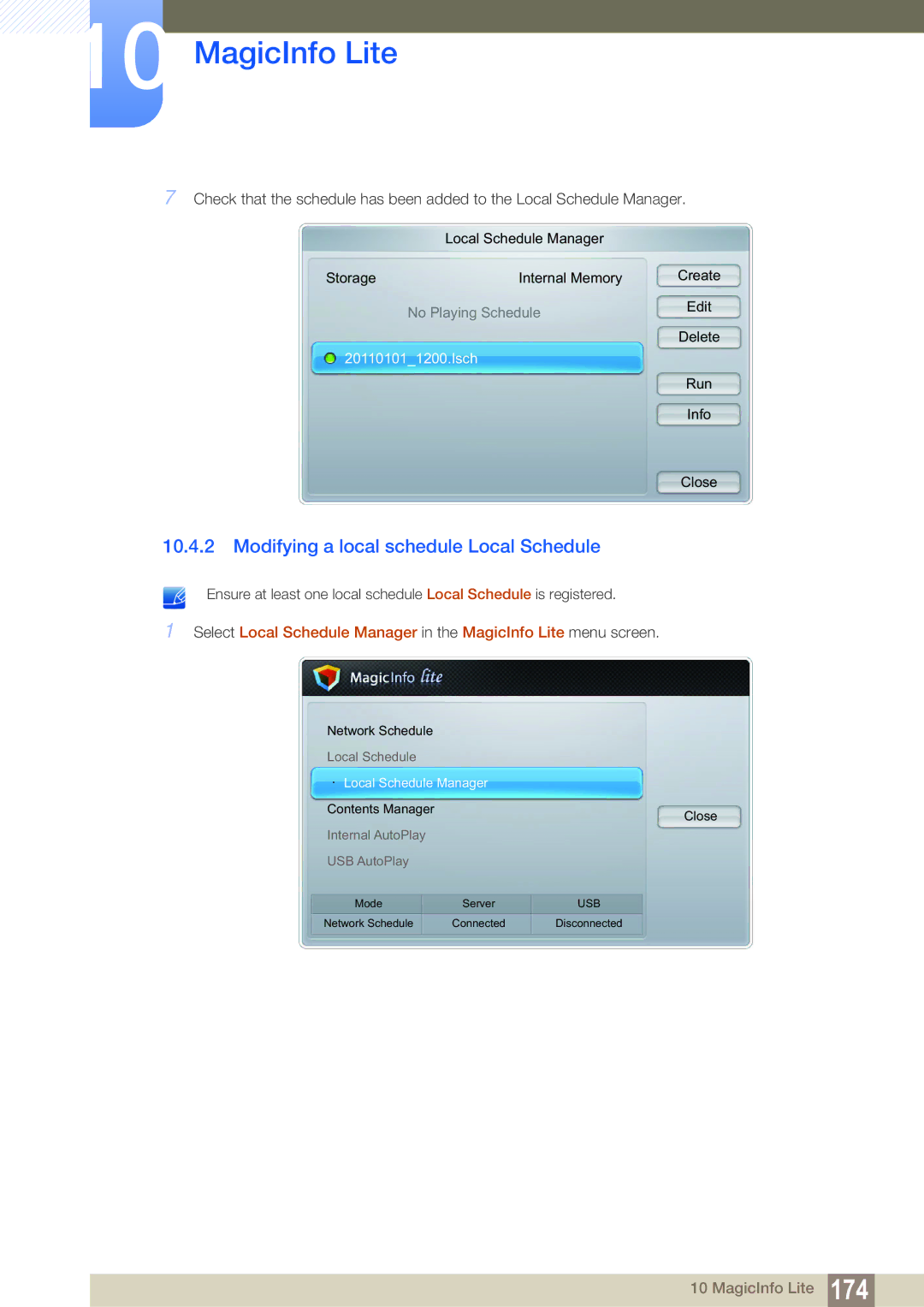 Samsung LH55MEBPLGC/EN, LH55MEBPLGC/XY, LH55MEBPLGC/XS manual Modifying a local schedule Local Schedule 