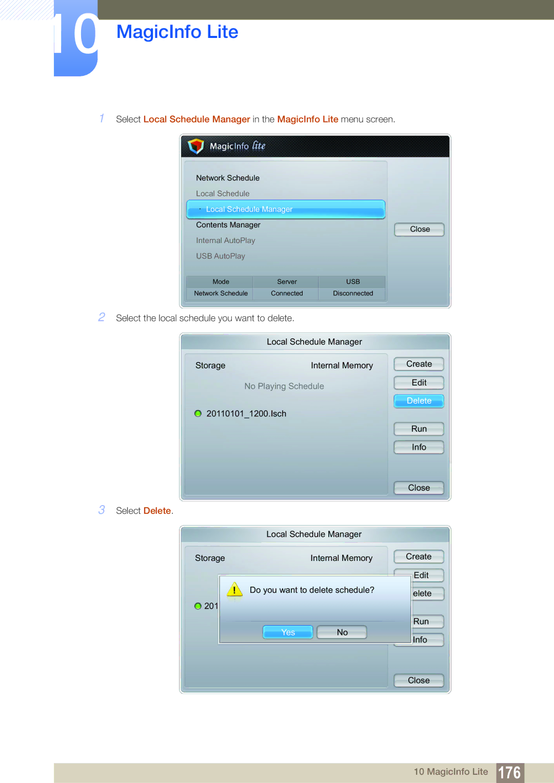 Samsung LH55MEBPLGC/XS, LH55MEBPLGC/EN, LH55MEBPLGC/XY manual Select the local schedule you want to delete 