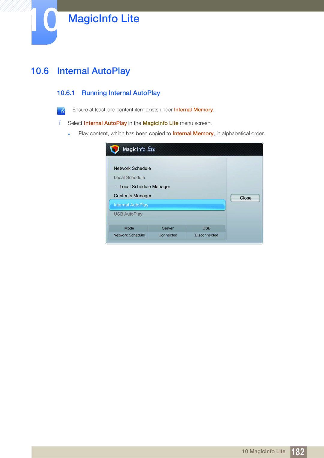 Samsung LH55MEBPLGC/XS, LH55MEBPLGC/EN, LH55MEBPLGC/XY manual Running Internal AutoPlay 