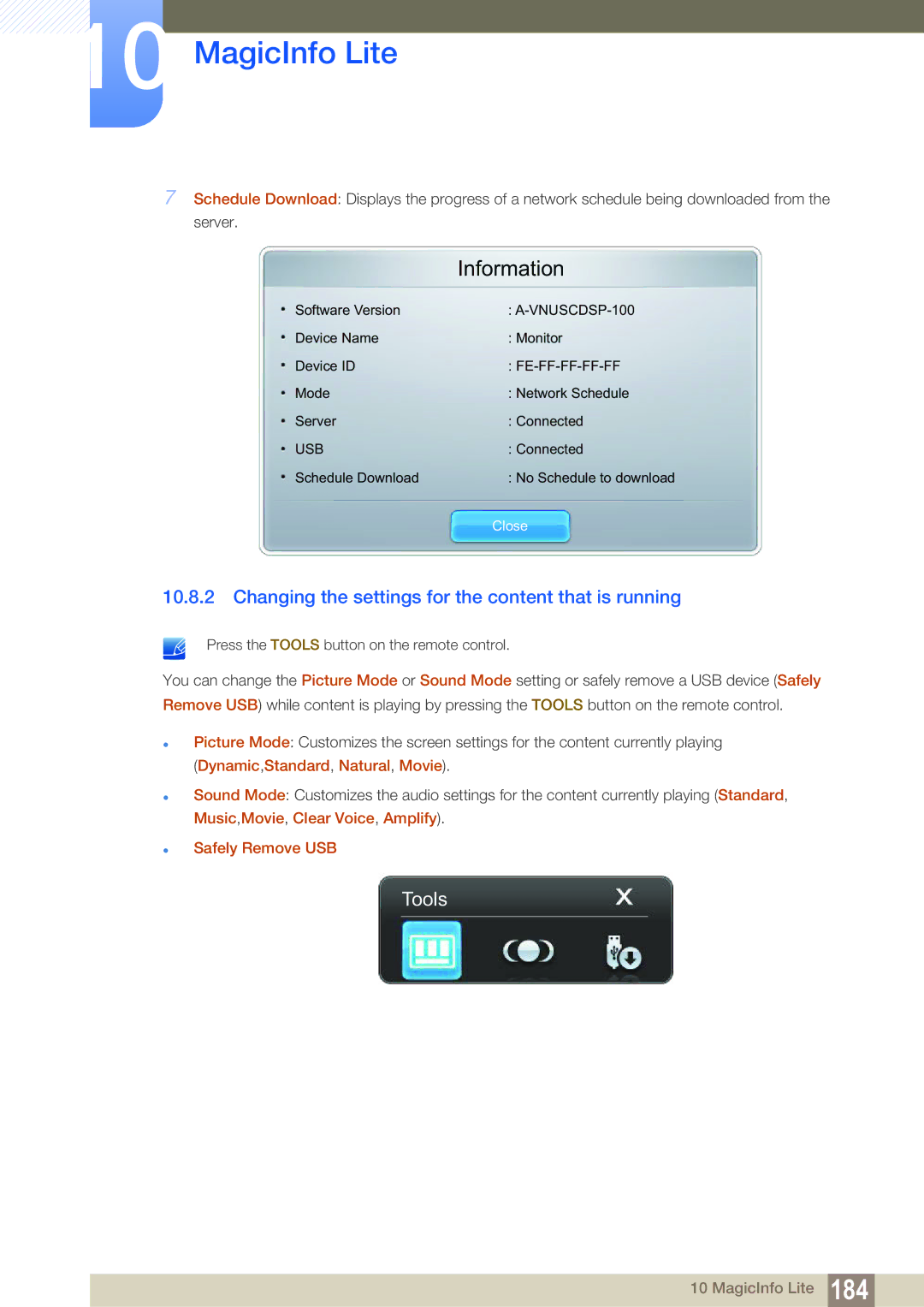 Samsung LH55MEBPLGC/XY, LH55MEBPLGC/EN, LH55MEBPLGC/XS Information, Changing the settings for the content that is running 