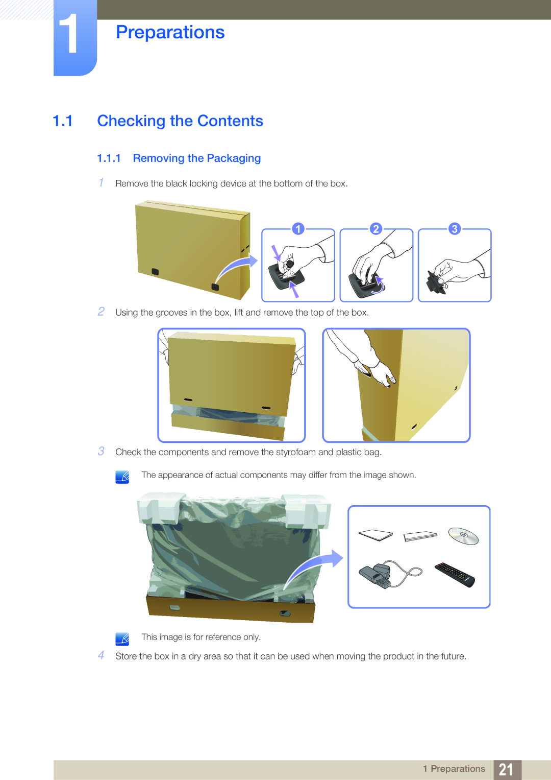 Samsung LH55MEBPLGC/EN, LH55MEBPLGC/XY, LH55MEBPLGC/XS manual Preparations, Checking the Contents 