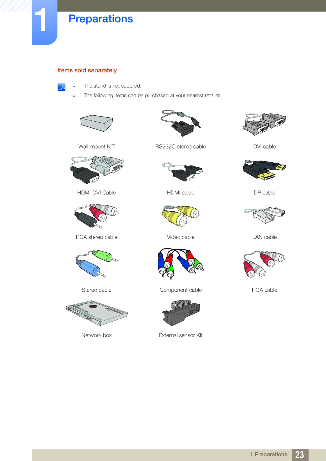 Samsung LH55MEBPLGC/XS, LH55MEBPLGC/EN, LH55MEBPLGC/XY manual Items sold separately 