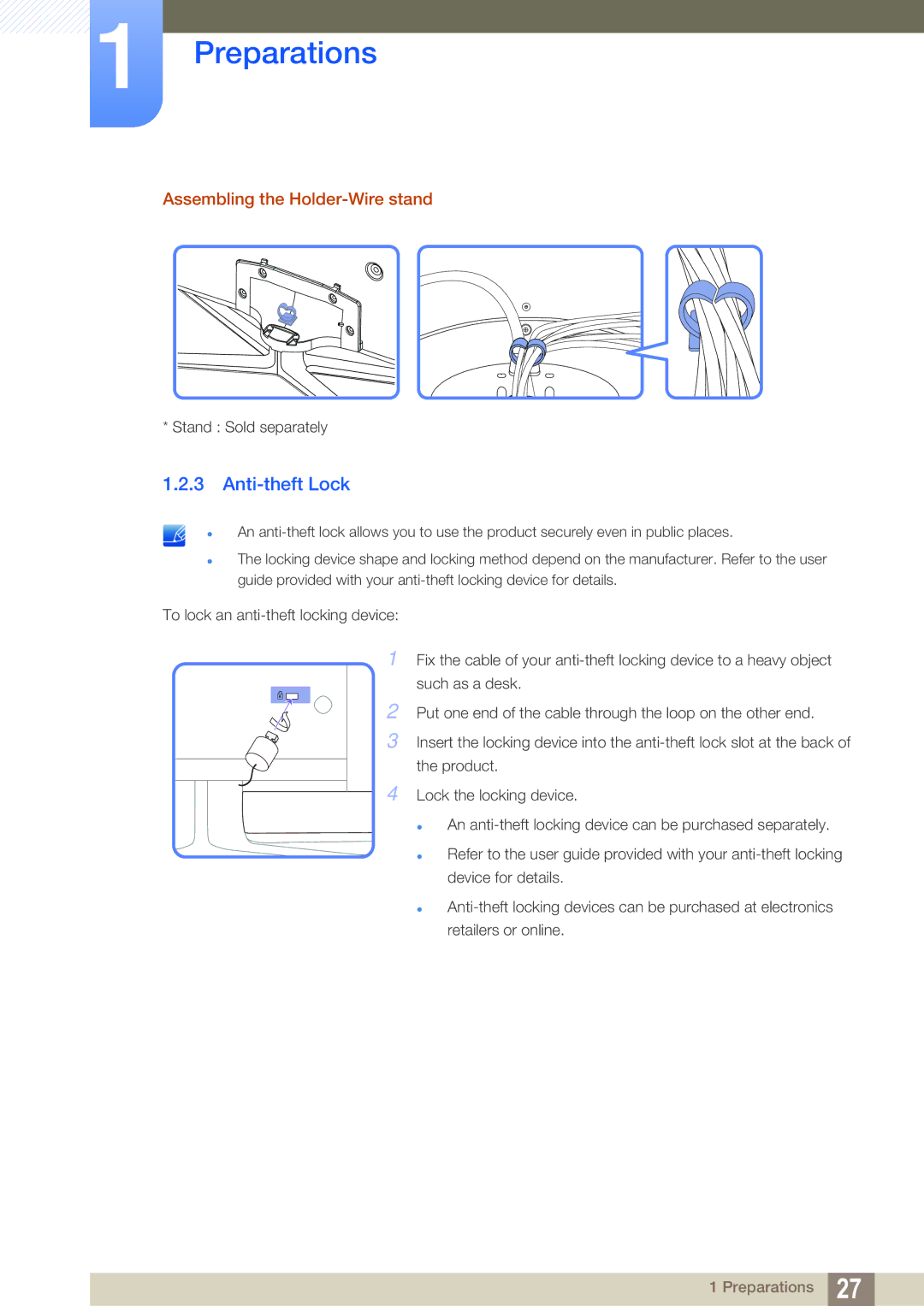 Samsung LH55MEBPLGC/EN, LH55MEBPLGC/XY, LH55MEBPLGC/XS manual Anti-theft Lock, Assembling the Holder-Wire stand 