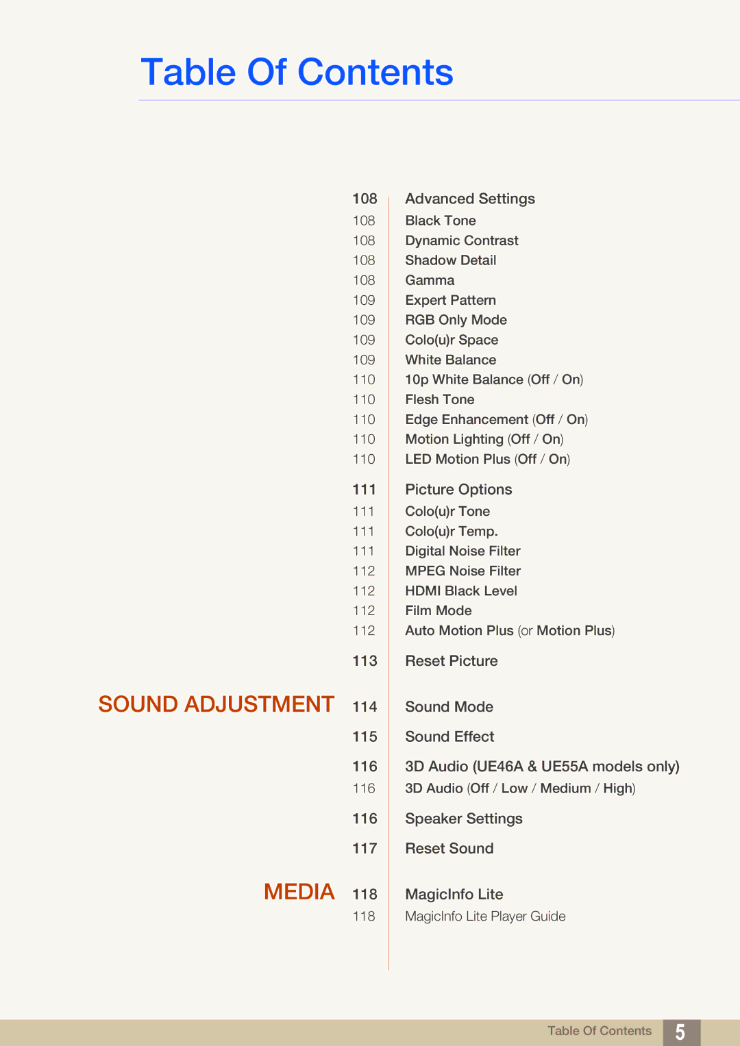 Samsung LH55MEBPLGC/XS, LH55MEBPLGC/EN, LH55MEBPLGC/XY manual Sound Adjustment Media 