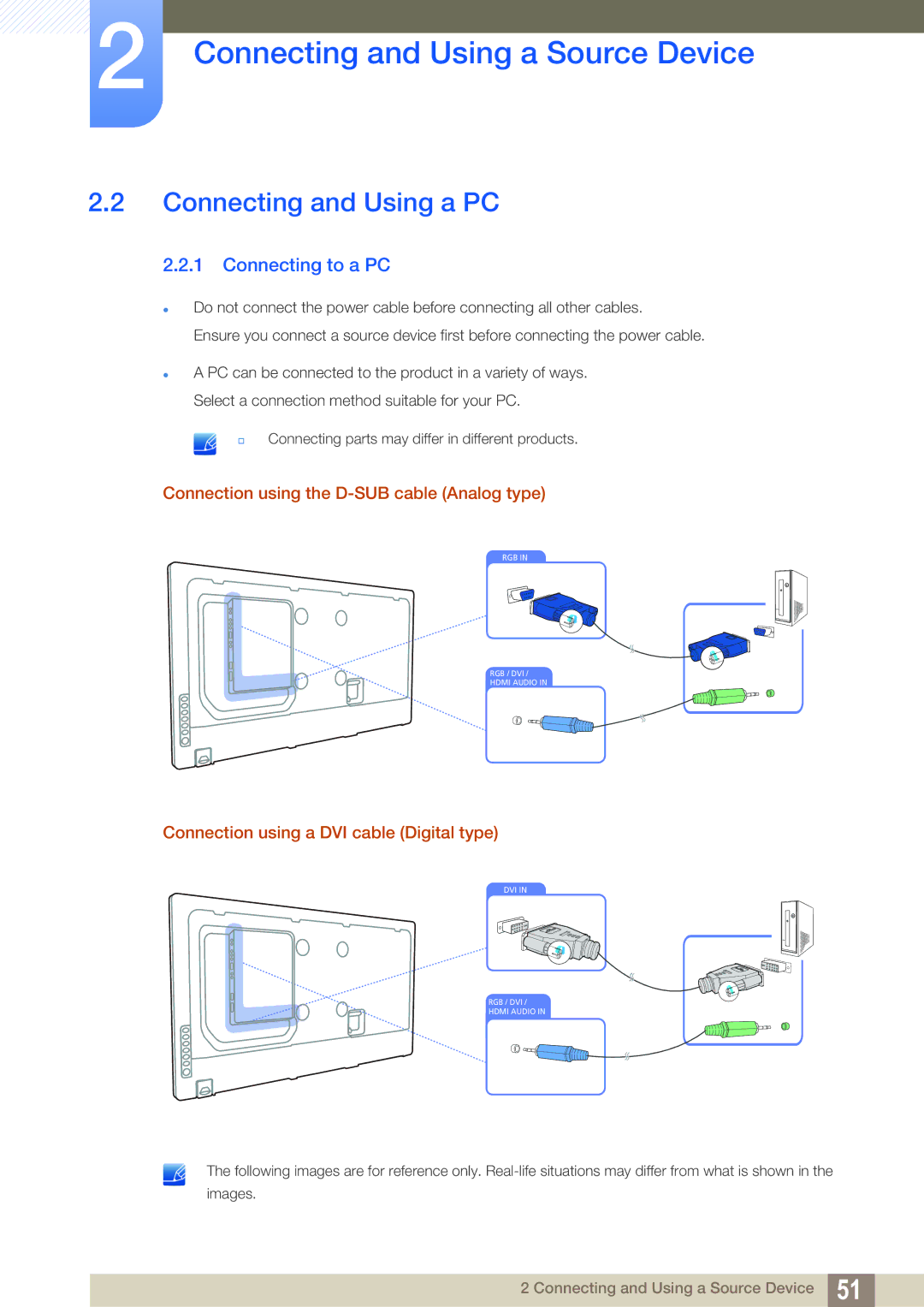 Samsung LH55MEBPLGC/EN manual Connecting and Using a PC, Connecting to a PC, Connection using the D-SUB cable Analog type 