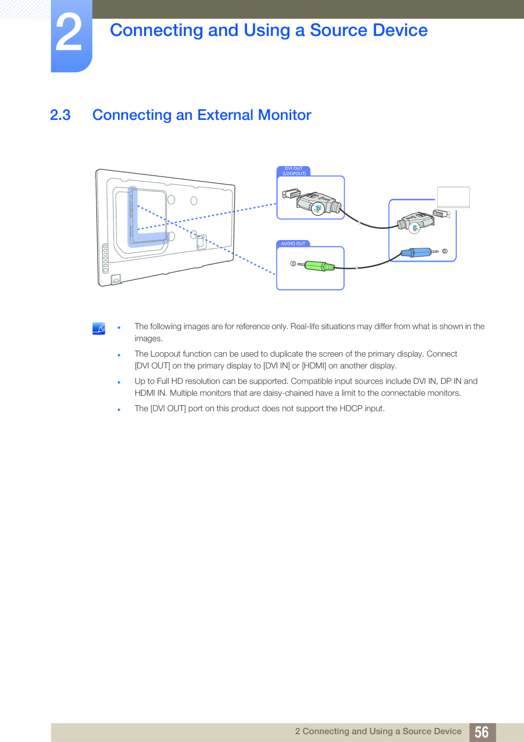 Samsung LH55MEBPLGC/XS, LH55MEBPLGC/EN, LH55MEBPLGC/XY manual Connecting an External Monitor 