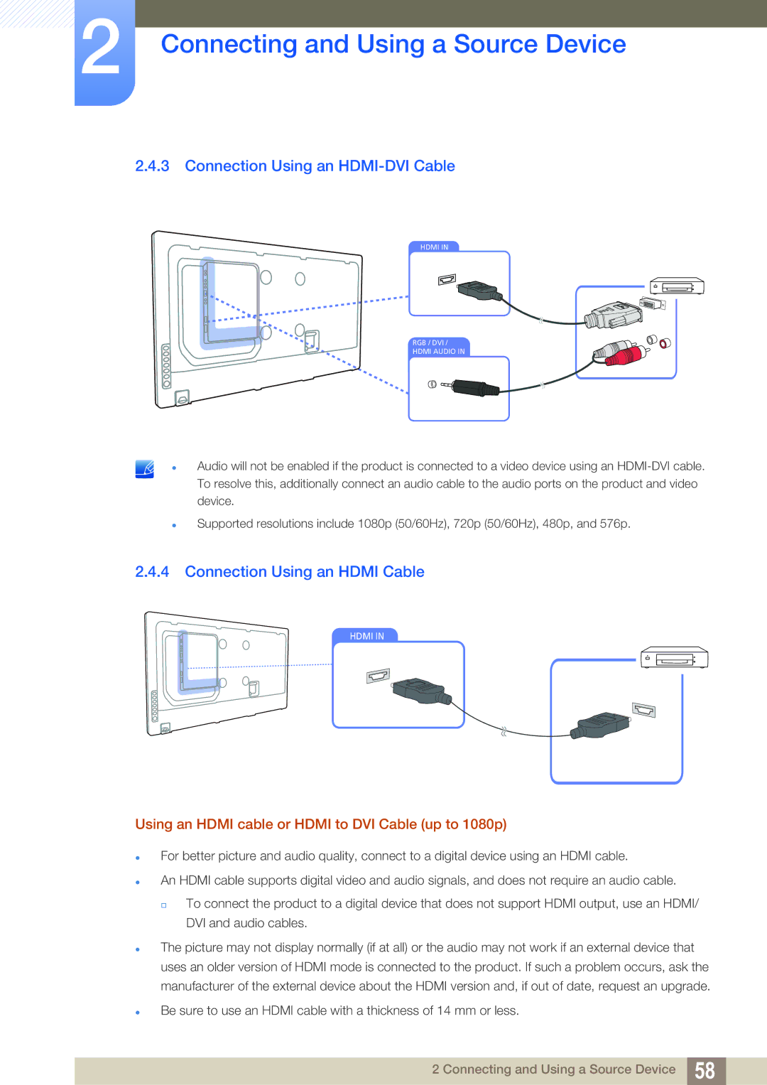 Samsung LH55MEBPLGC/XY, LH55MEBPLGC/EN, LH55MEBPLGC/XS Connection Using an HDMI-DVI Cable, Connection Using an Hdmi Cable 