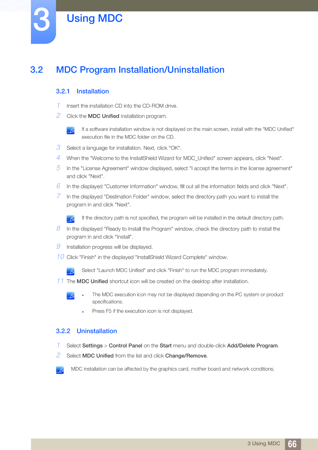 Samsung LH55MEBPLGC/EN, LH55MEBPLGC/XY, LH55MEBPLGC/XS manual MDC Program Installation/Uninstallation 