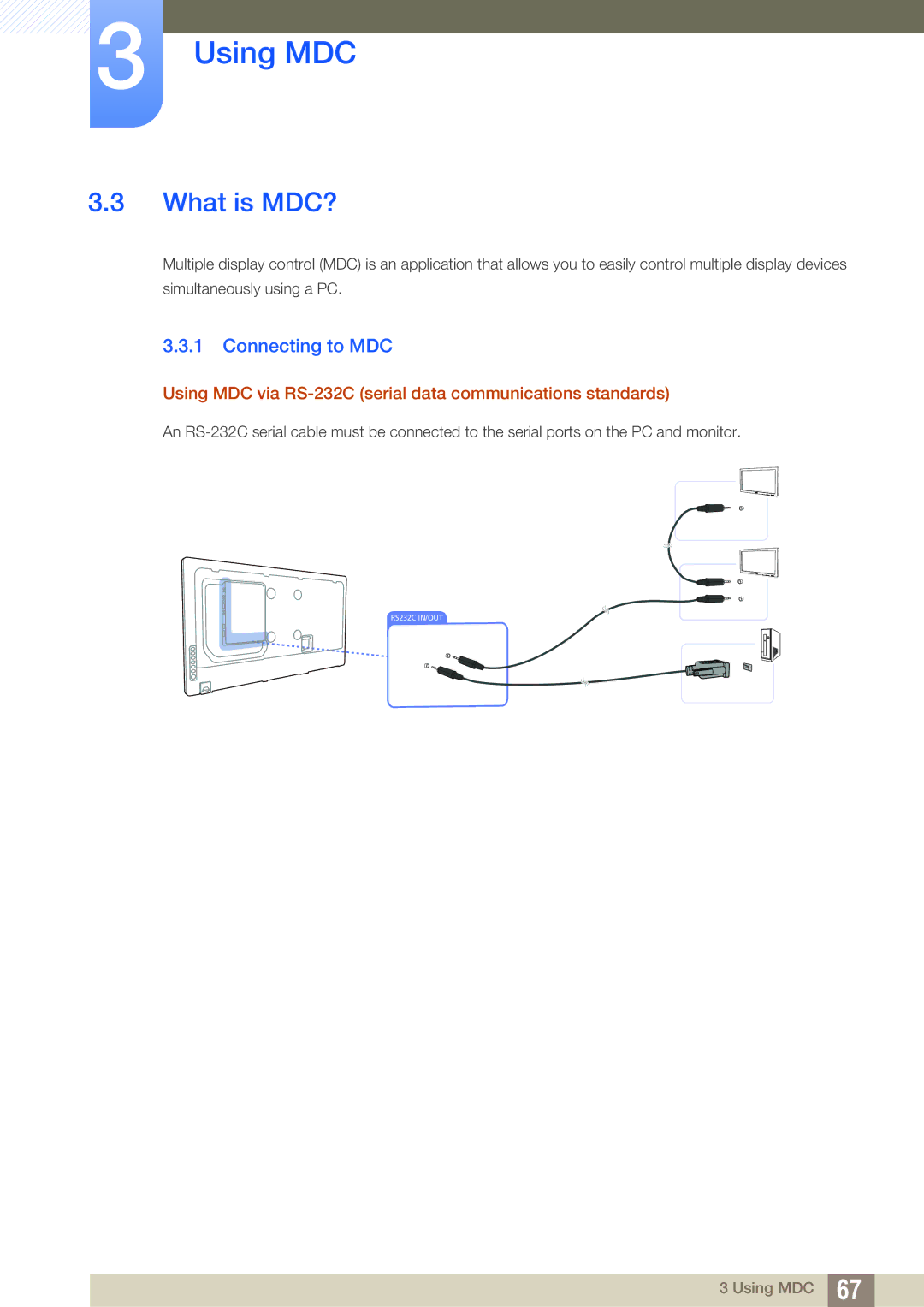 Samsung LH55MEBPLGC/XY manual What is MDC?, Connecting to MDC, Using MDC via RS-232C serial data communications standards 