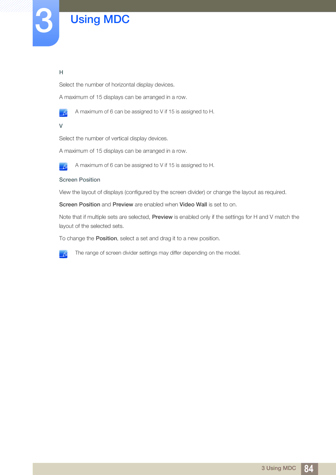 Samsung LH55MEBPLGC/EN, LH55MEBPLGC/XY, LH55MEBPLGC/XS manual Screen Position 