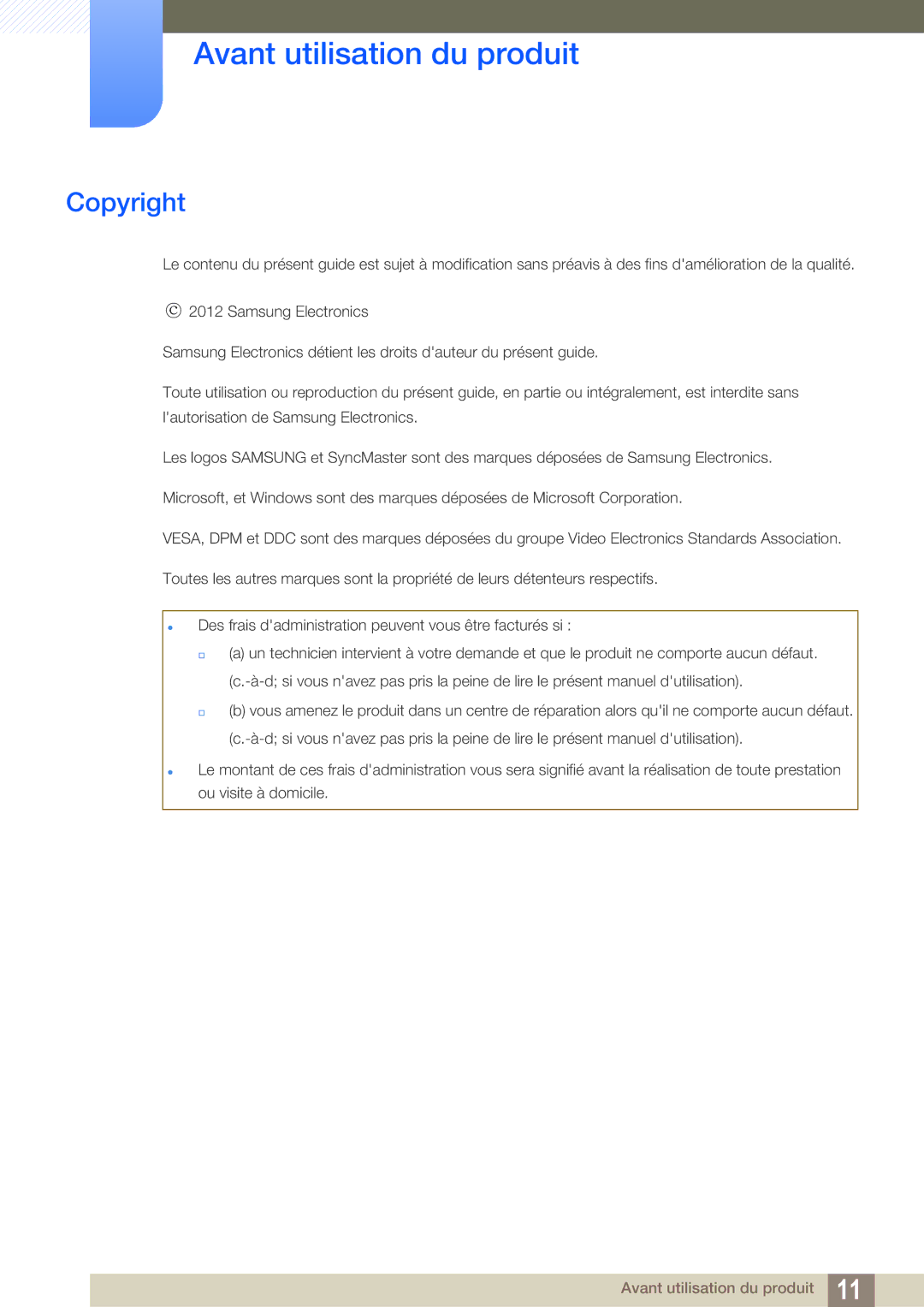 Samsung LH55MEBPLGC/EN manual Avant utilisation du produit, Copyright 