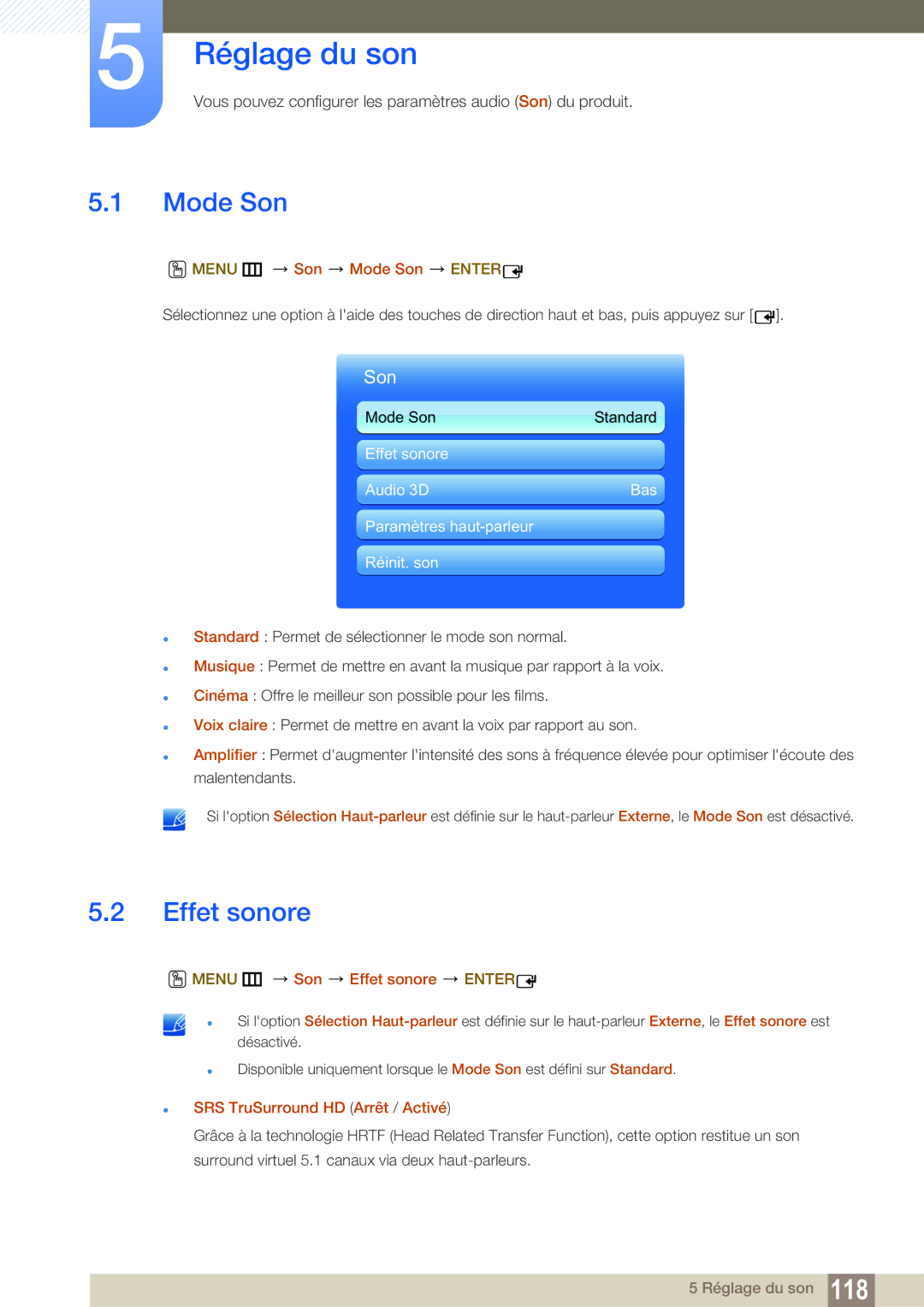Samsung LH55MEBPLGC/EN manual Réglage du son, Mode Son, Effet sonore 