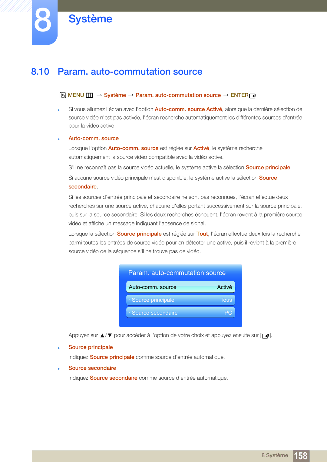 Samsung LH55MEBPLGC/EN manual Menu m Système Param. auto-commutation source Enter, Auto-comm. source 