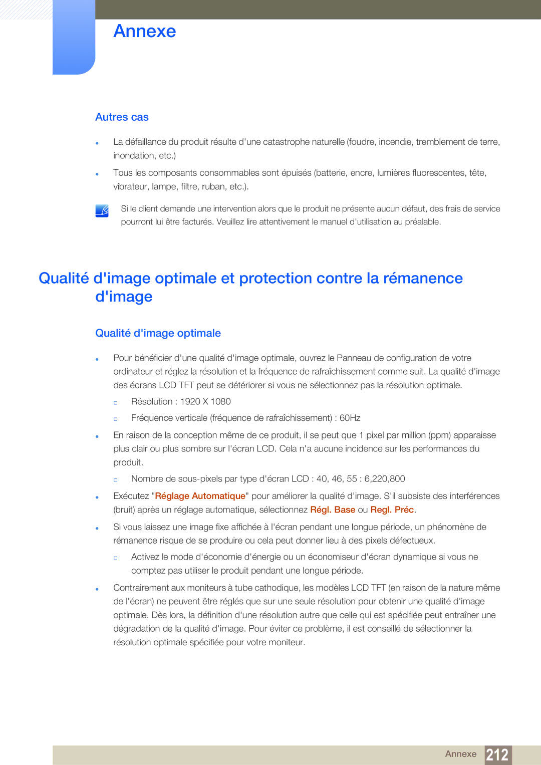 Samsung LH55MEBPLGC/EN manual Autres cas, Qualité dimage optimale 