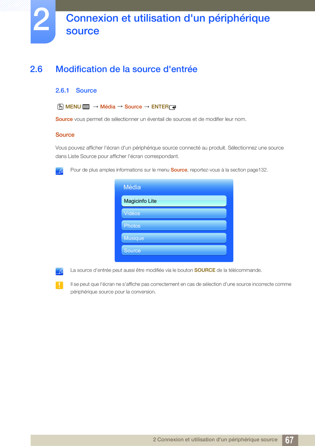 Samsung LH55MEBPLGC/EN manual Modification de la source dentrée, Menu m Média Source Enter 