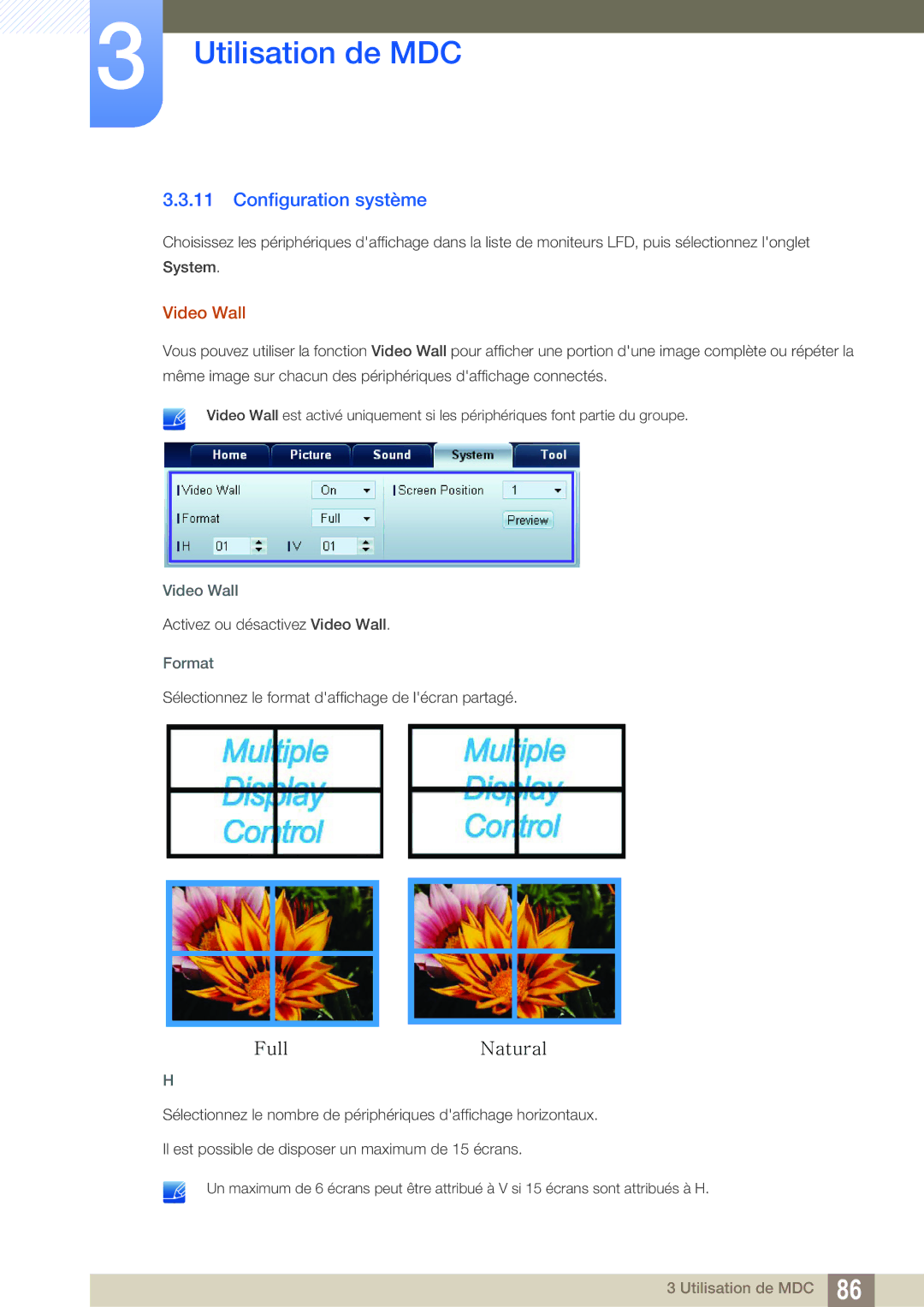 Samsung LH55MEBPLGC/EN manual Configuration système, Video Wall, Format 