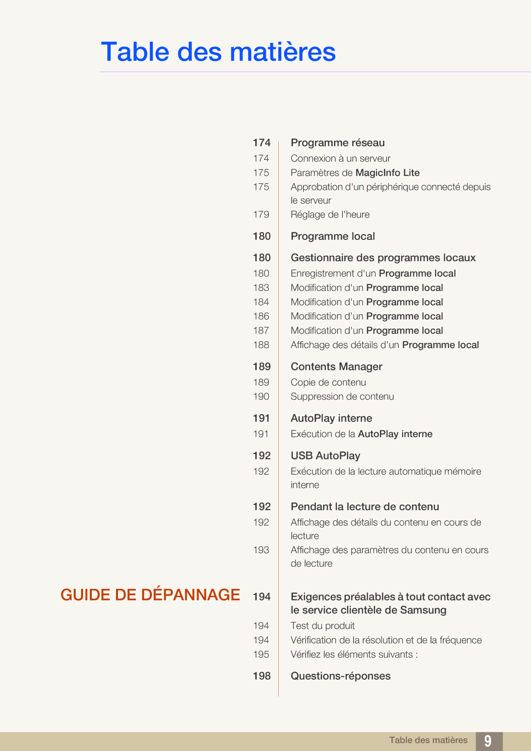 Samsung LH55MEBPLGC/EN manual Guide DE Dépannage 