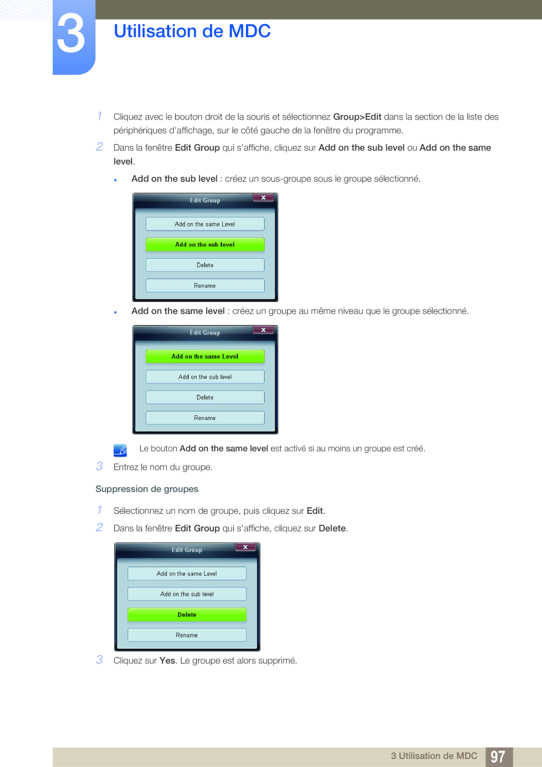 Samsung LH55MEBPLGC/EN manual Suppression de groupes 