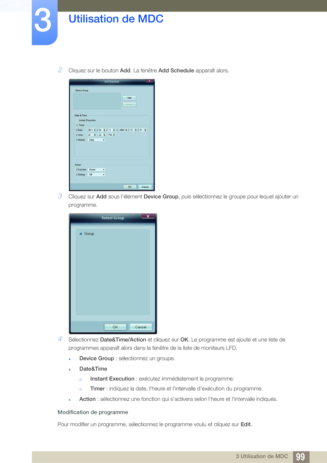 Samsung LH55MEBPLGC/EN manual Modification de programme 