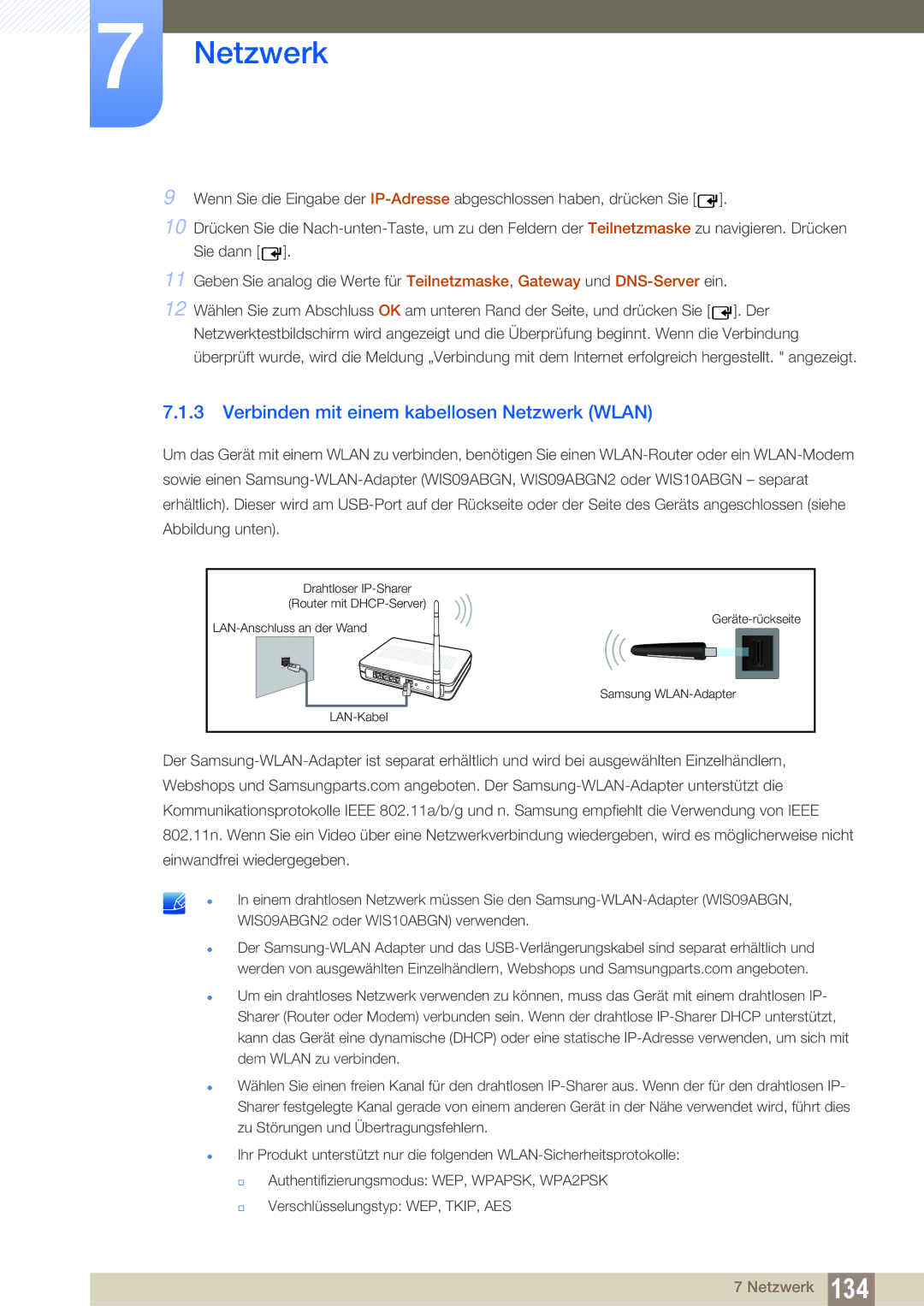 Samsung LH55MEBPLGC/EN manual Verbinden mit einem kabellosen Netzwerk Wlan 