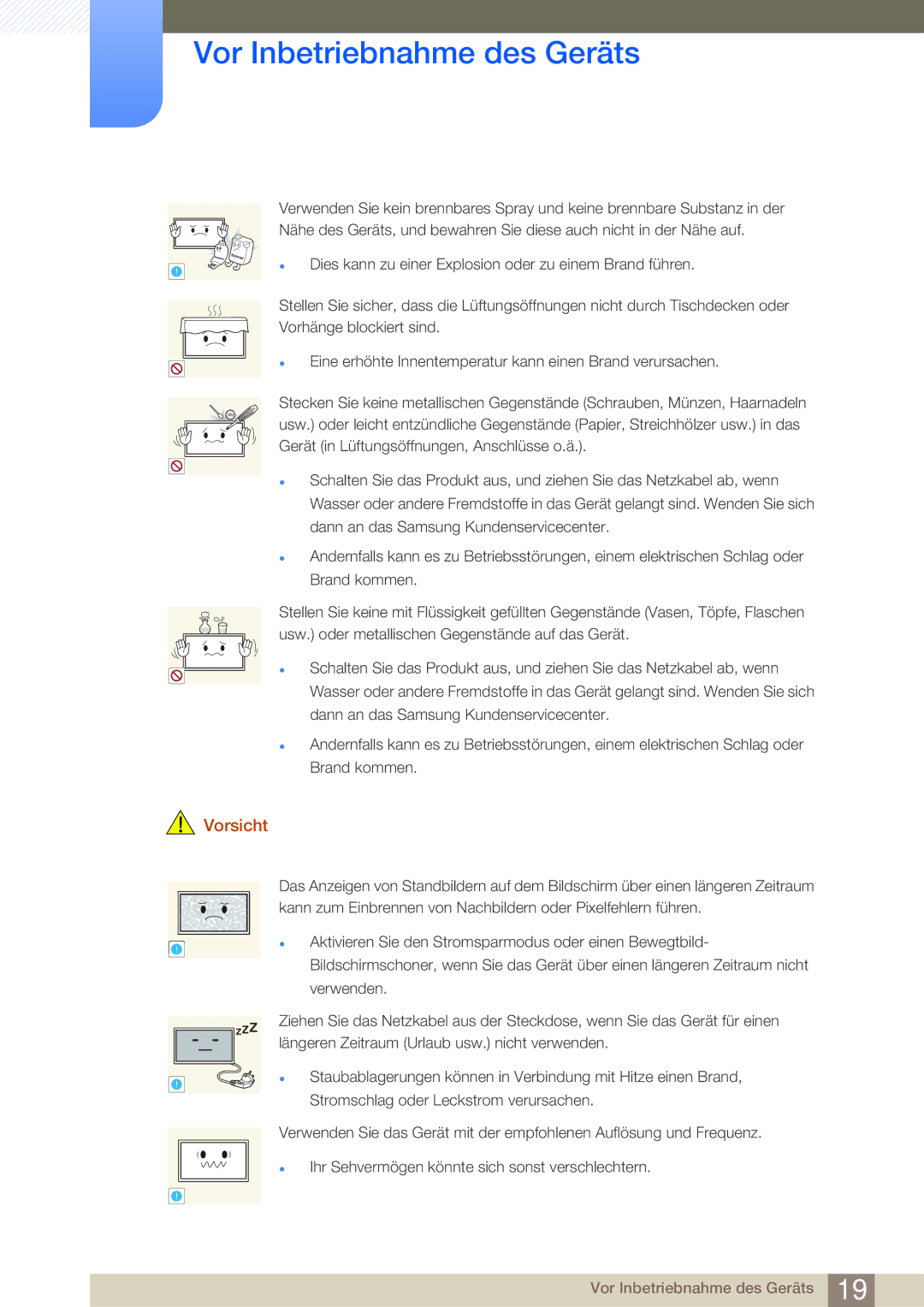 Samsung LH55MEBPLGC/EN manual Dies kann zu einer Explosion oder zu einem Brand führen 