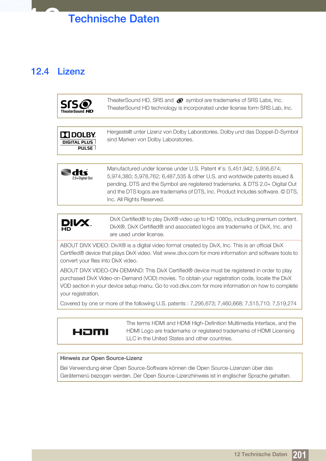 Samsung LH55MEBPLGC/EN manual Lizenz 