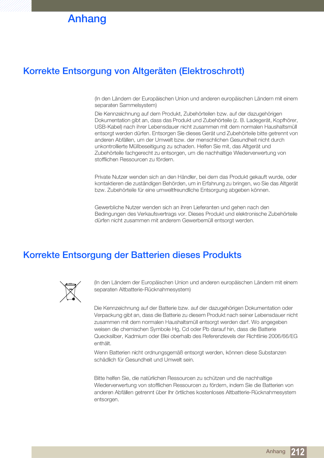 Samsung LH55MEBPLGC/EN manual Korrekte Entsorgung von Altgeräten Elektroschrott 