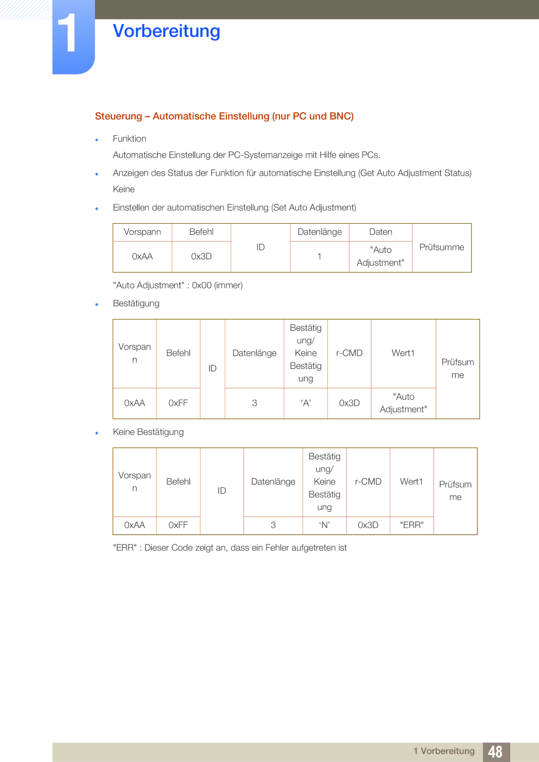 Samsung LH55MEBPLGC/EN manual Steuerung Automatische Einstellung nur PC und BNC 