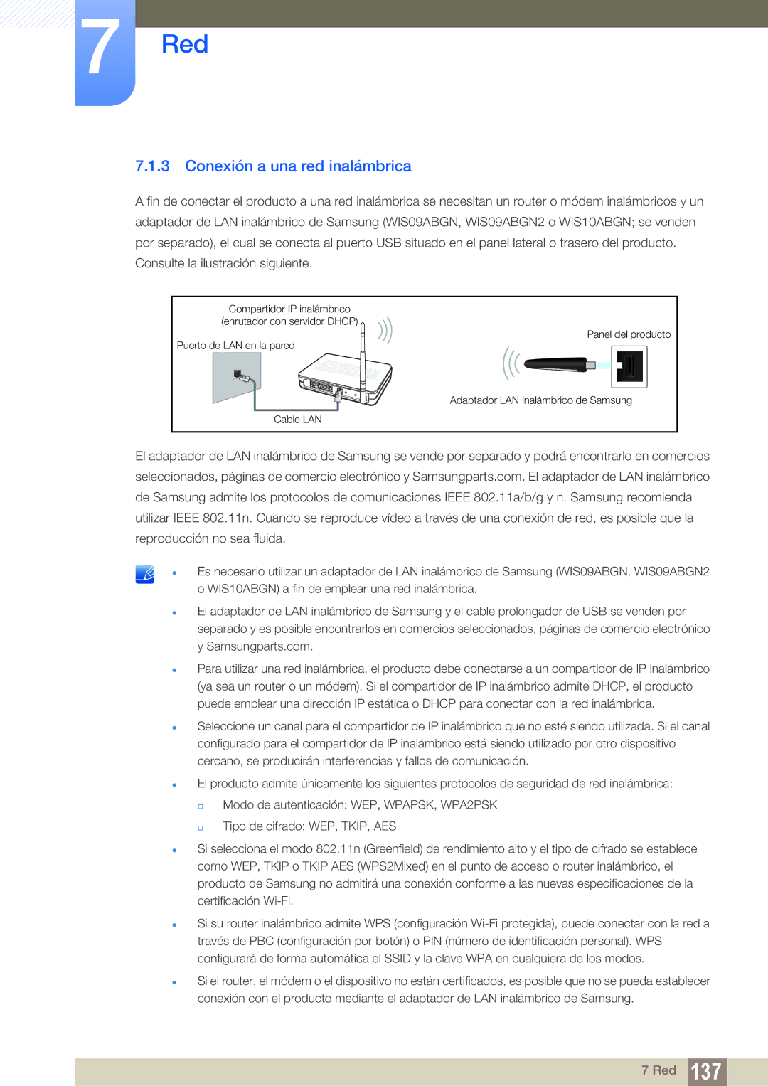 Samsung LH55MEBPLGC/EN manual Conexión a una red inalámbrica 