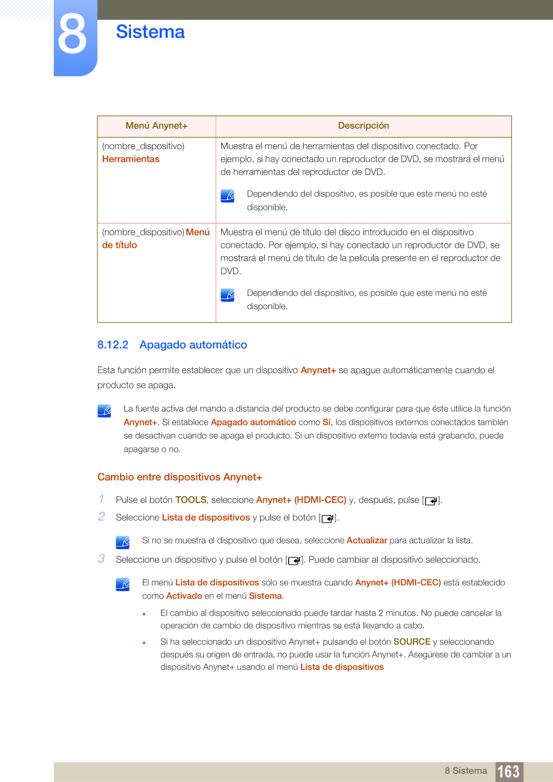 Samsung LH55MEBPLGC/EN manual Apagado automático, Cambio entre dispositivos Anynet+, Herramientas, De título 