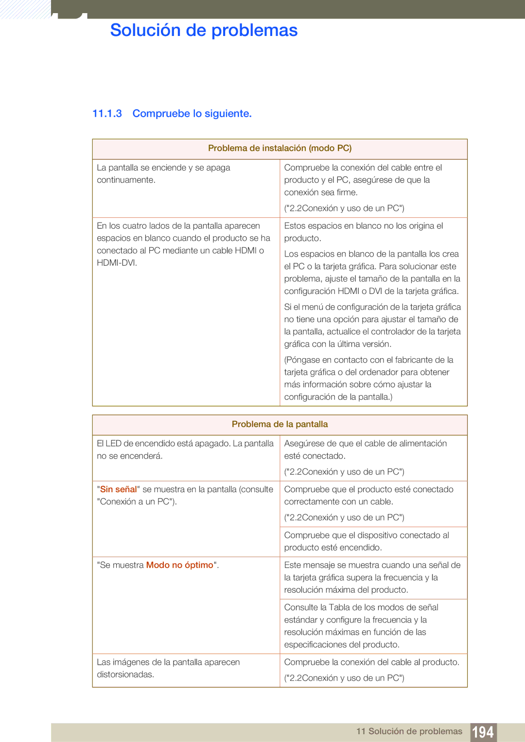 Samsung LH55MEBPLGC/EN manual Compruebe lo siguiente, Problema de instalación modo PC, Problema de la pantalla 