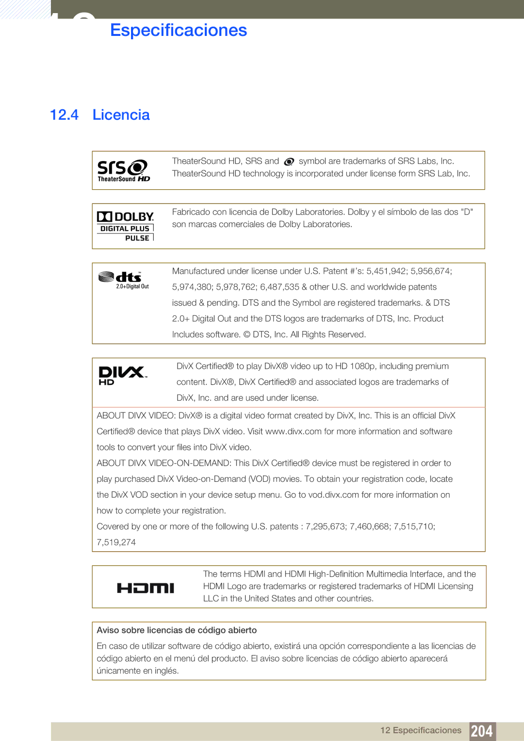 Samsung LH55MEBPLGC/EN manual Licencia 