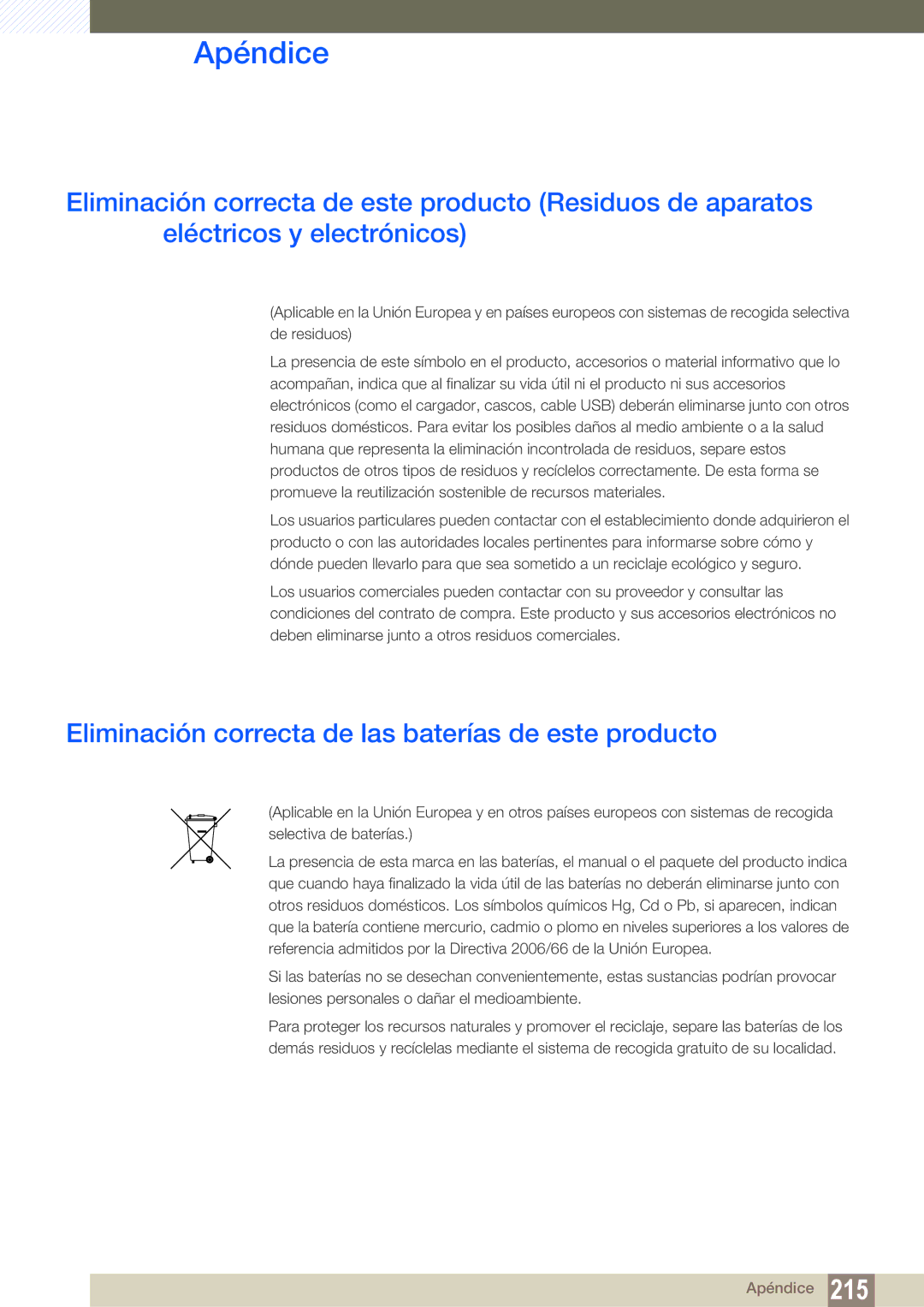 Samsung LH55MEBPLGC/EN manual Eliminación correcta de las baterías de este producto 