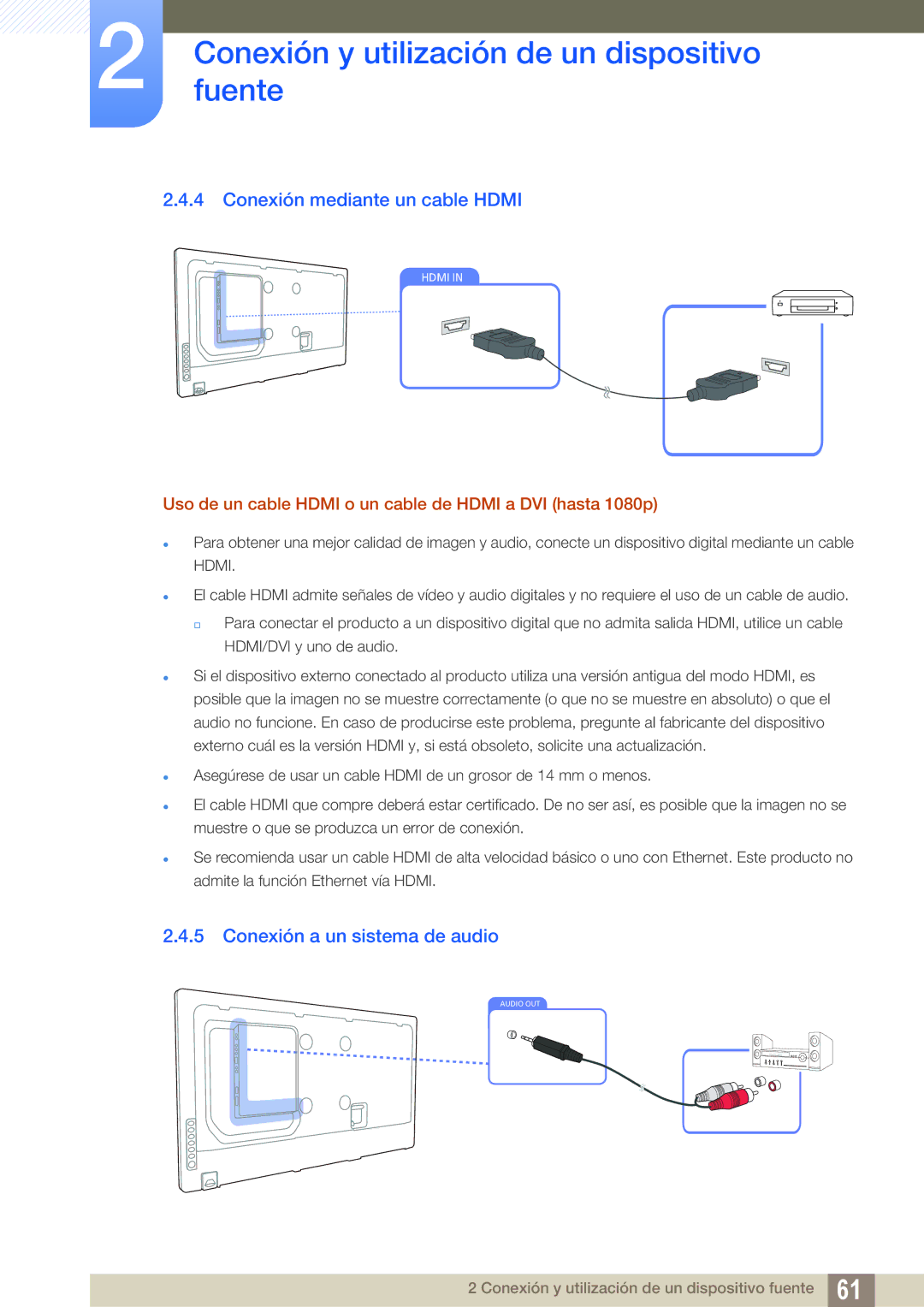 Samsung LH55MEBPLGC/EN manual Conexión mediante un cable Hdmi, Conexión a un sistema de audio 