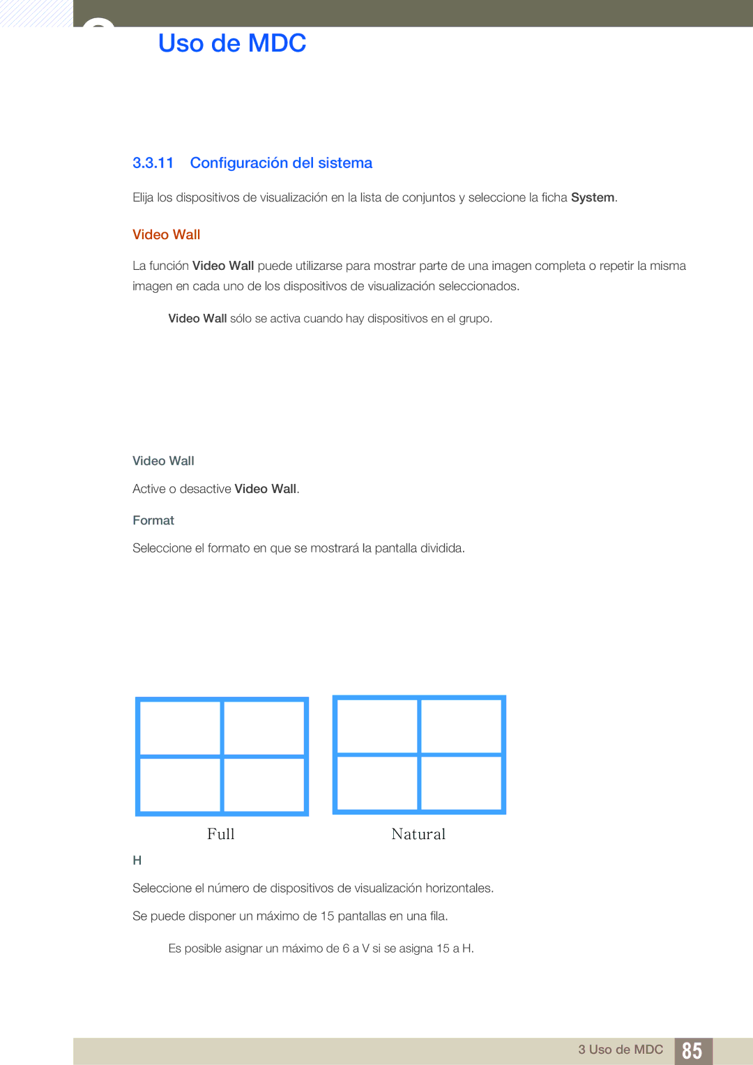 Samsung LH55MEBPLGC/EN manual Configuración del sistema, Video Wall, Format 