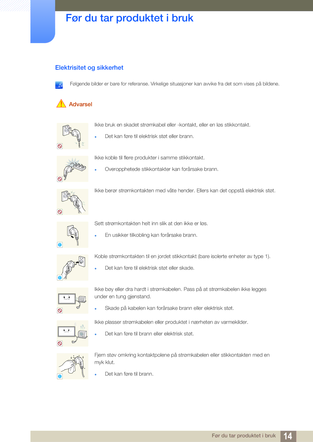 Samsung LH55MEBPLGC/EN manual Elektrisitet og sikkerhet 