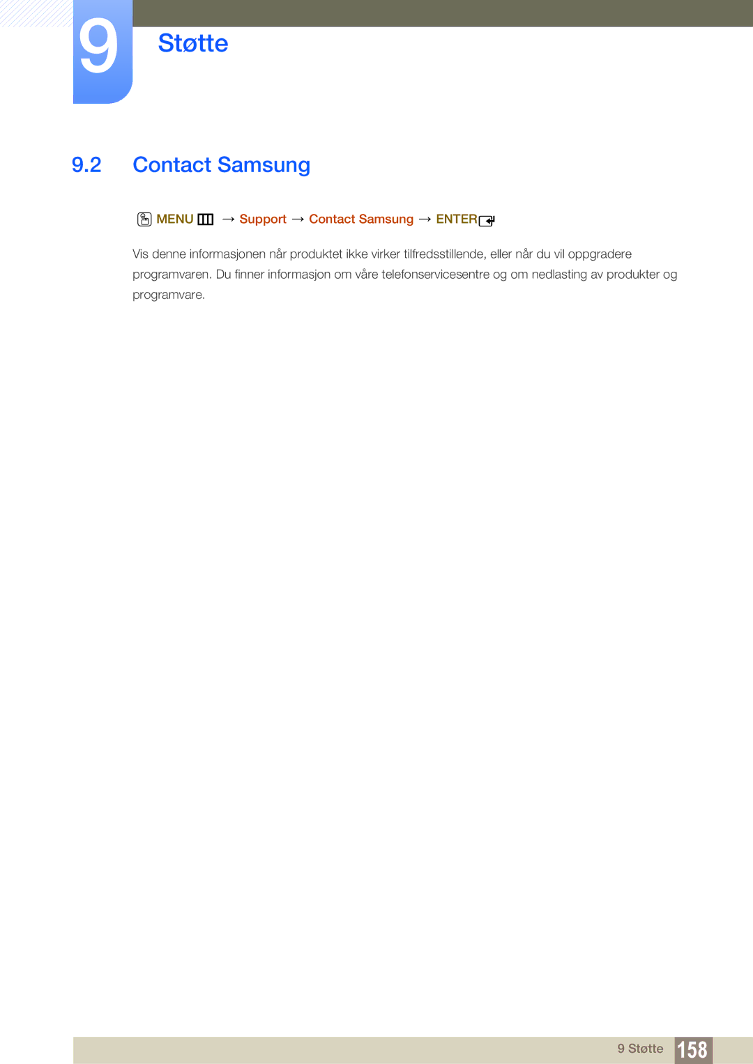 Samsung LH55MEBPLGC/EN manual Menu m Support Contact Samsung Enter 